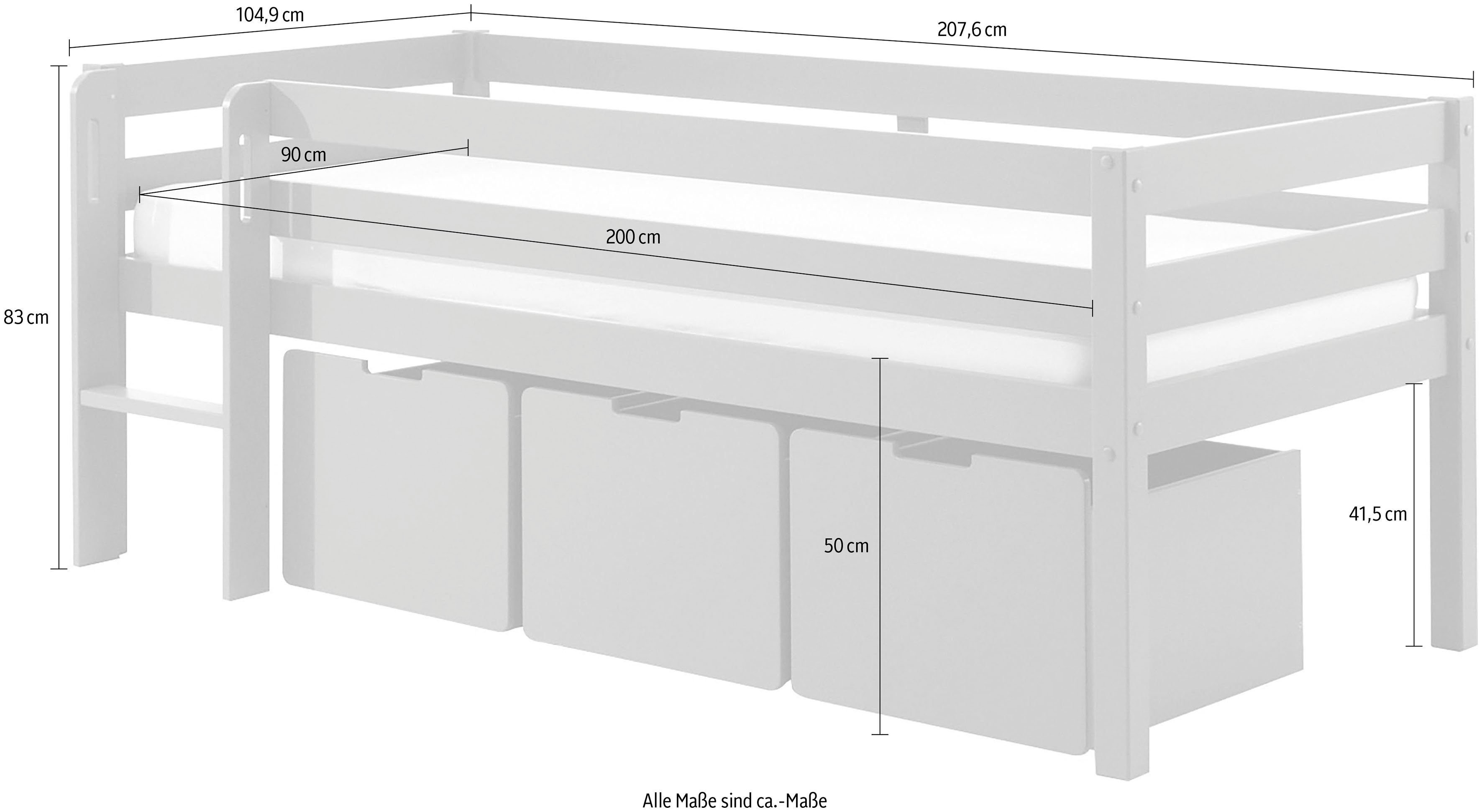 Vipack Speelbed Vipack Pino Laag speelbed met LF 90x 200 cm, met ladder en 3 boxen op wieltjes