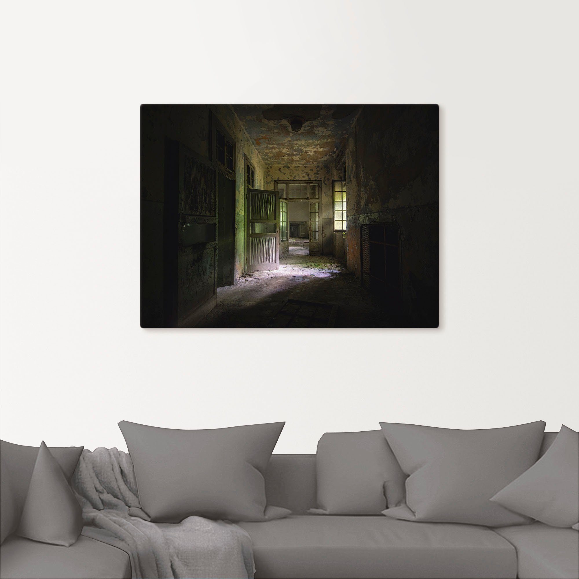 Artland Artprint Lost Place naargeestige hal deuren gang als artprint van aluminium, artprint voor buiten, artprint op linnen, poster in verschillende maten. maten