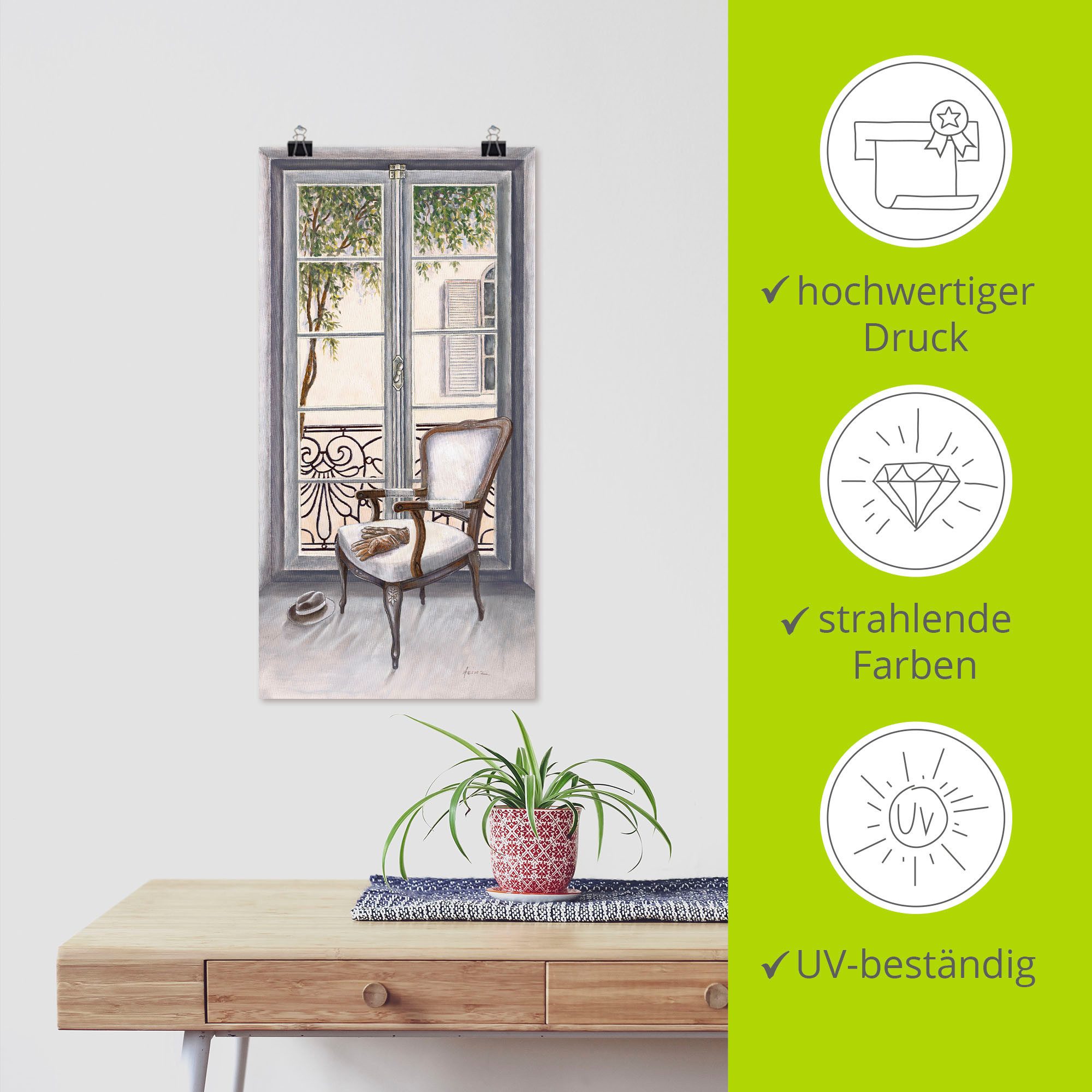 Artland Artprint Fauteuil voor een raam als artprint van aluminium, artprint voor buiten, artprint op linnen, poster, muursticker