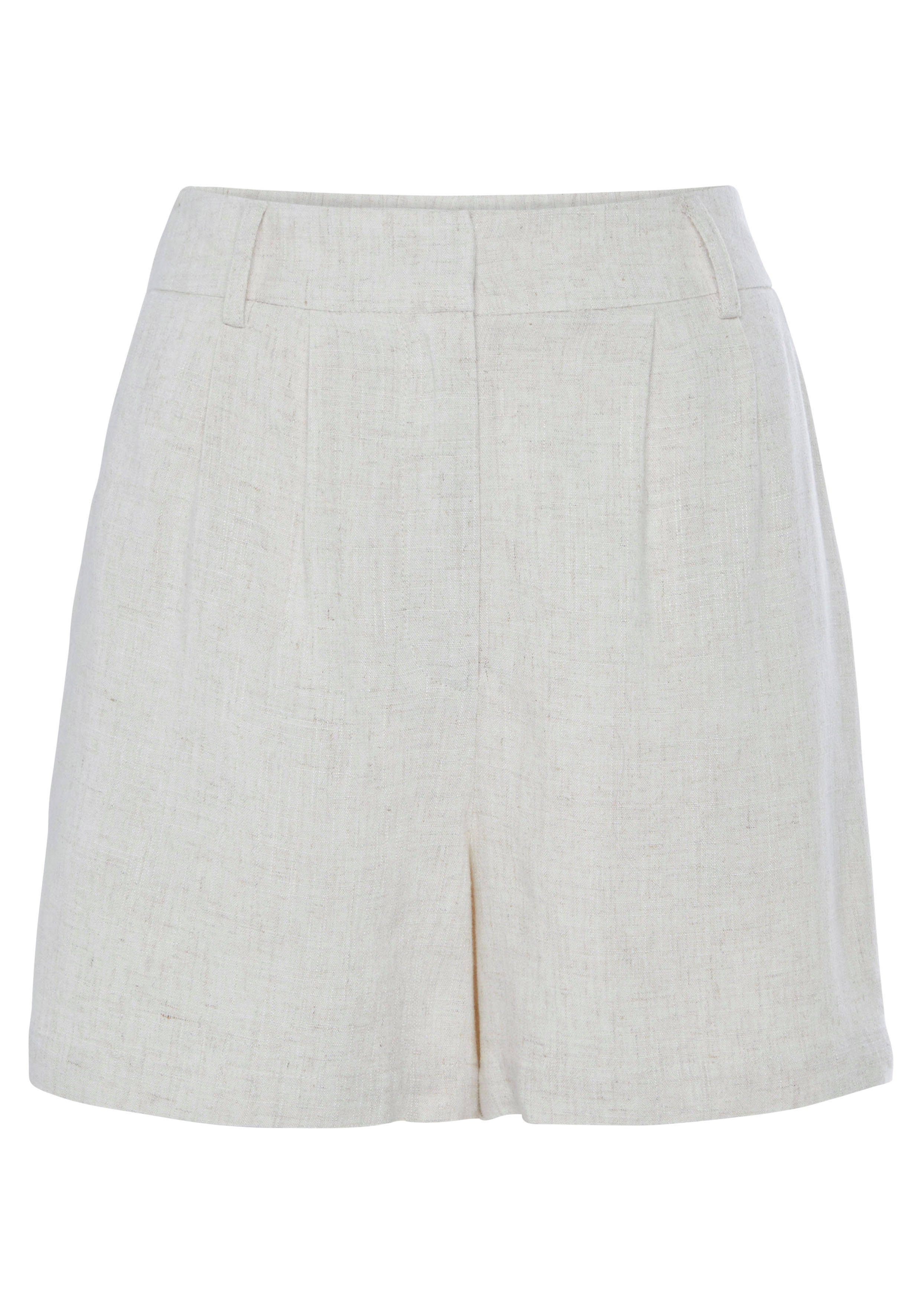 Lascana Geweven short met zakken, linnenbroek, zomershort met riemlussen, modieus