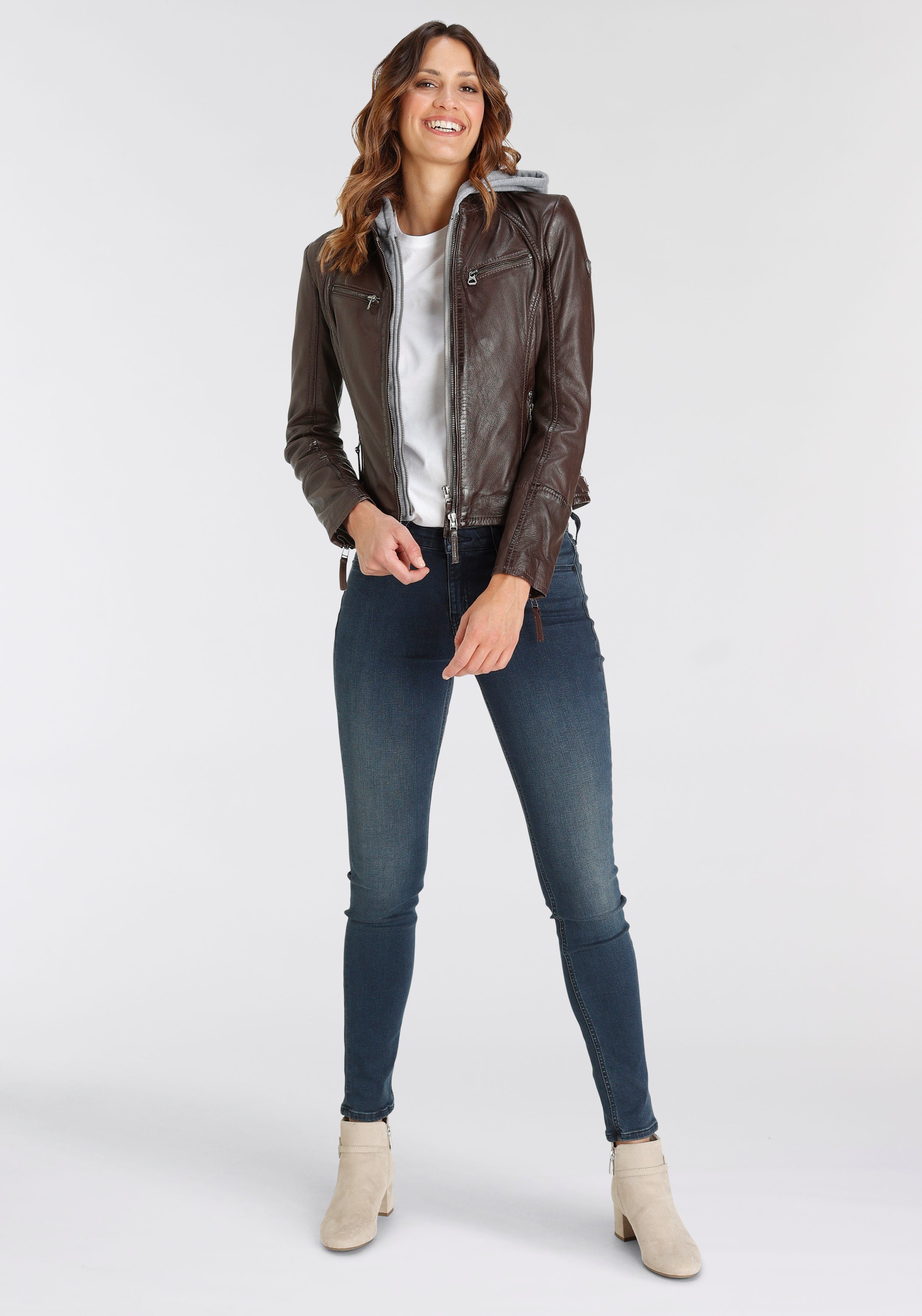 Mauritius Leren jack NOLA Two-in-one stijl - met een afneembare jerseycapuchon