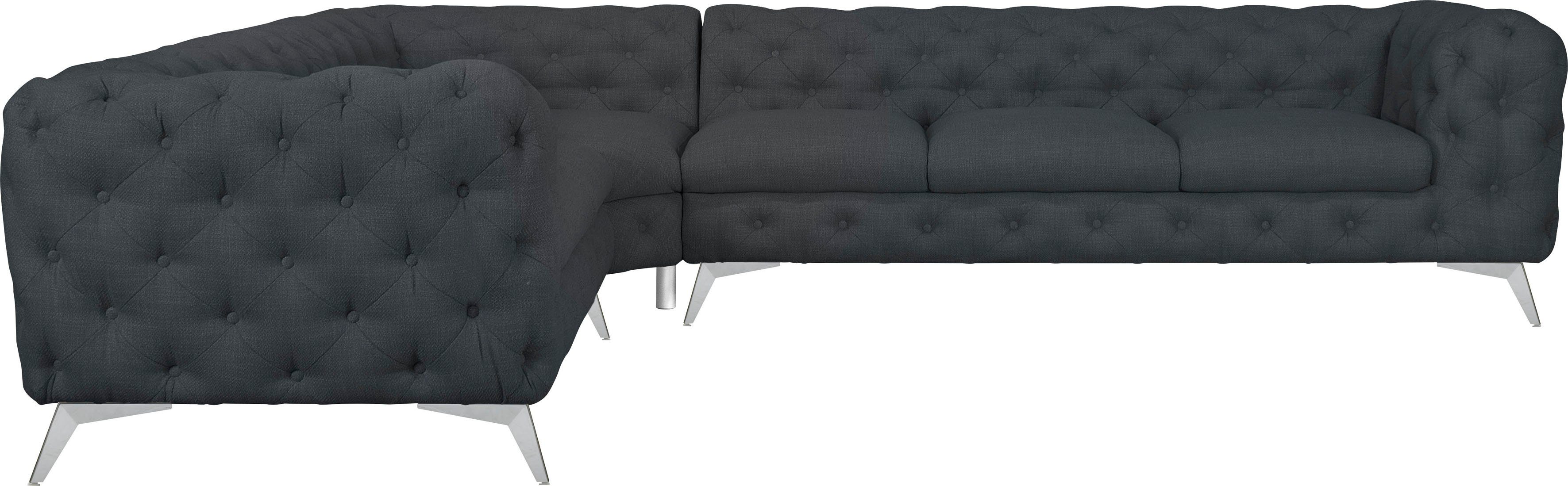 Leonique Chesterfield-bank Glynis L-vorm luxueuze capitonnage, moderne chesterfield look, kleur van de poten ter keuze