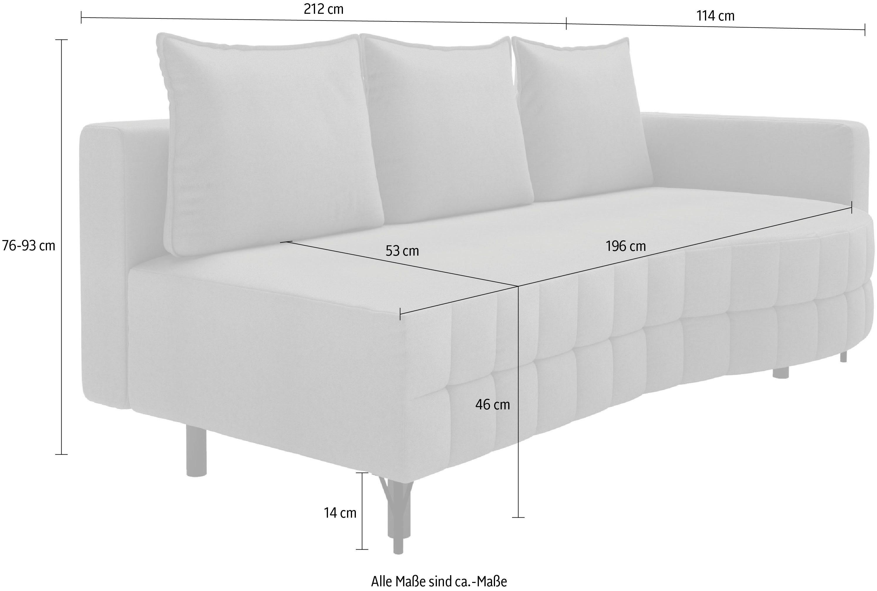 exxpo - sofa fashion Loungebank T wiggy slaapbank met bedfunctie en bedlade, comfortabele bonellvering, super zitcomfort, elegante vormtaal
