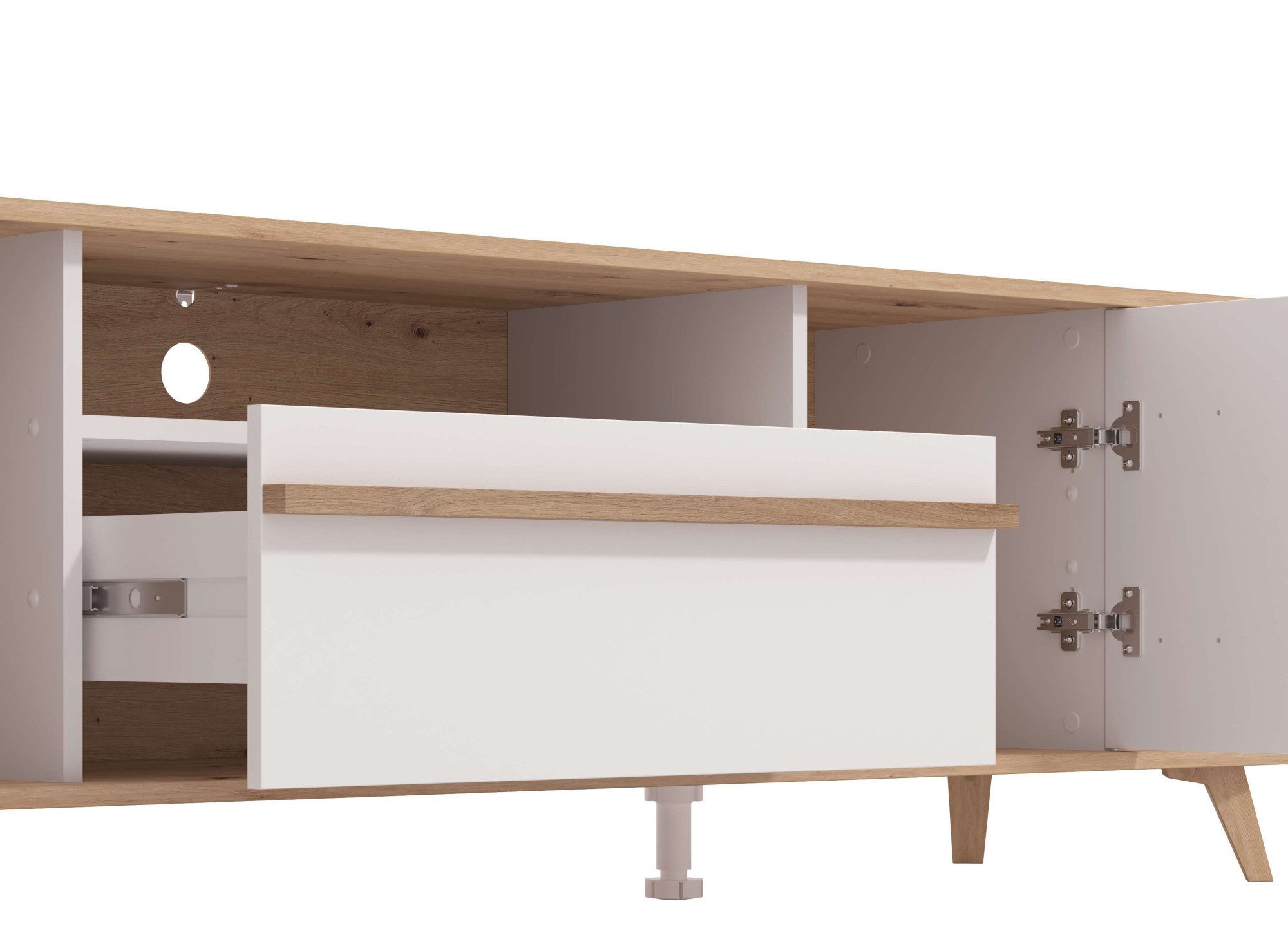 INOSIGN Tv-meubel Orleans, TV-Lowboard, TV-kast, TV-standaard, Breedte 190 cm Kast, Opaque Wit/Artisan Eiken Decor, modern en elegant ontwerp