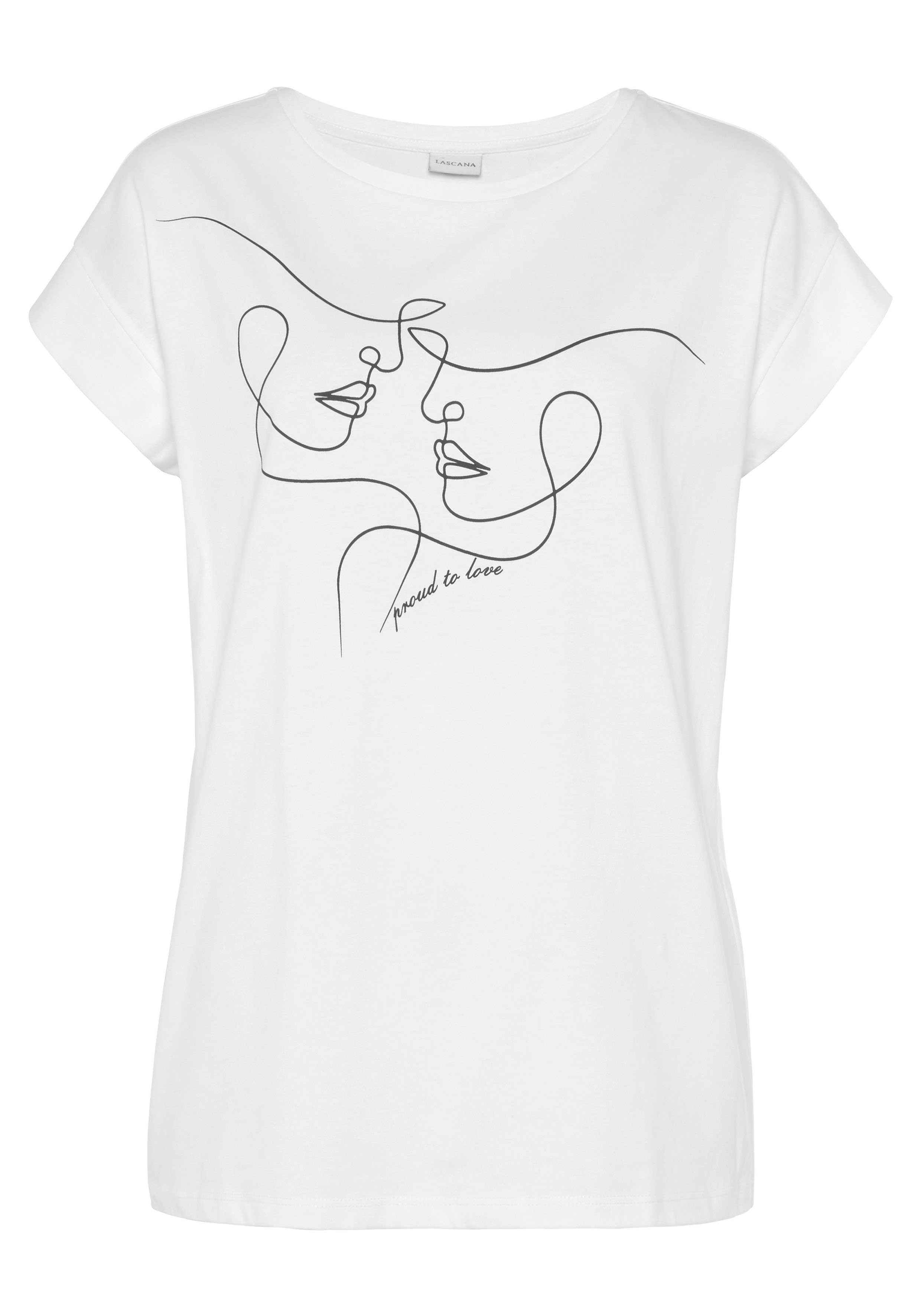 Lascana Shirt met korte mouwen met frontprint, t-shirt van katoen, printshirt, basic