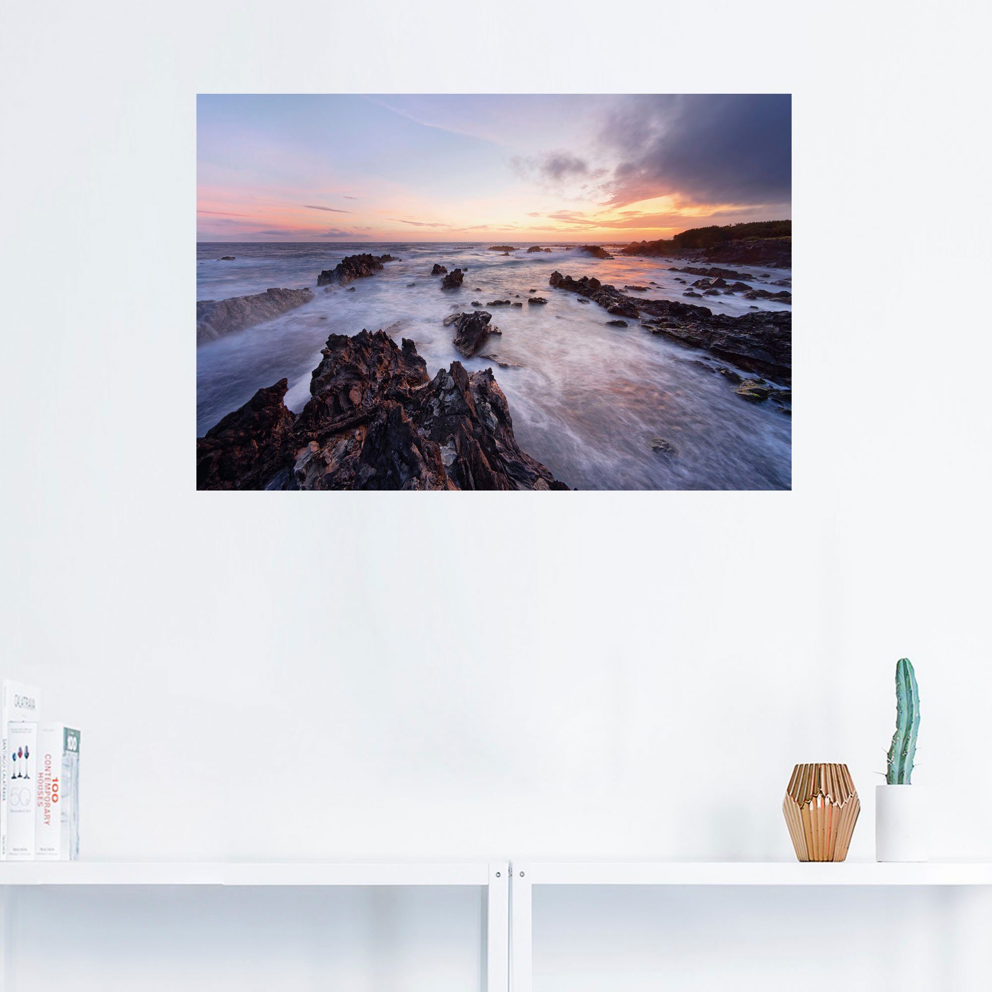 Artland Artprint Wilde kust in het avondlicht als artprint van aluminium, artprint op linnen, muursticker of poster in verschillende maten