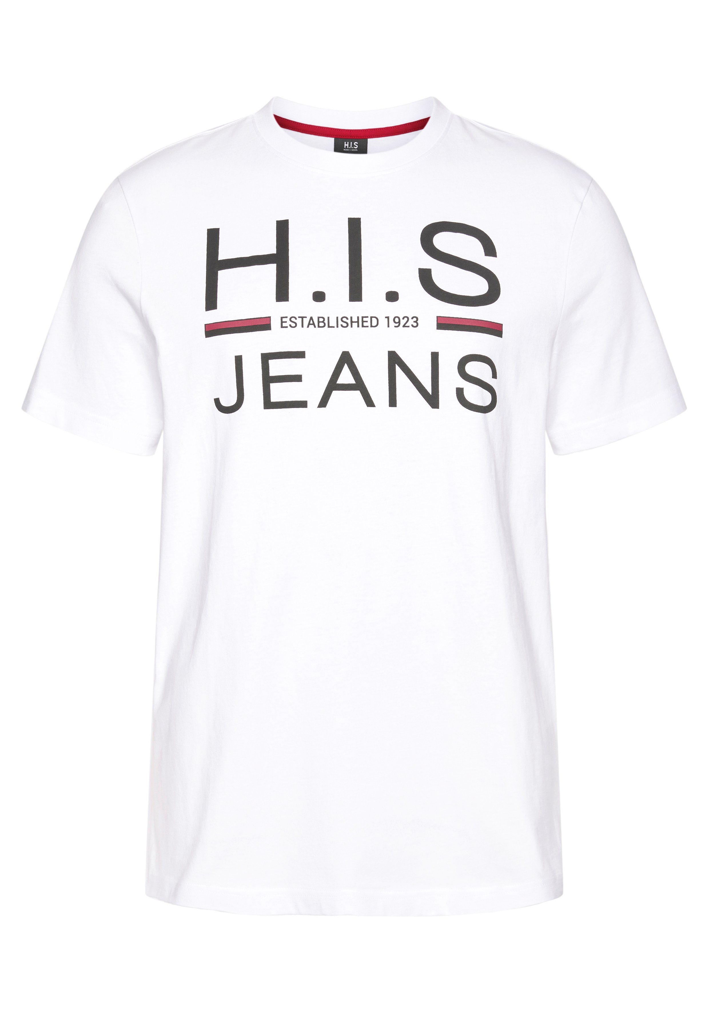 H.I.S Shirt met ronde hals slank gesneden, bedrukt ontwerp, ronde hals, van katoen (Set van 2)