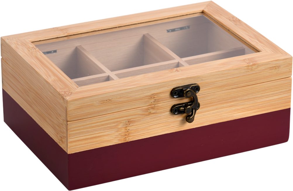 KESPER for kitchen & home Theedoos Aufbewahrungsbox mit 6 Fächern, aus Bambus, FSC (1-delig) koffie & thee rood