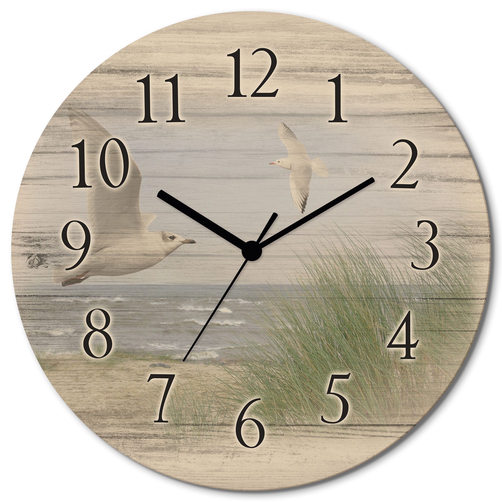 Artland Wandklok Noordzeestrand met meeuwen optioneel verkrijgbaar met kwarts- of radiografisch uurwerk, geruisloos zonder tikkend geluid klokken &