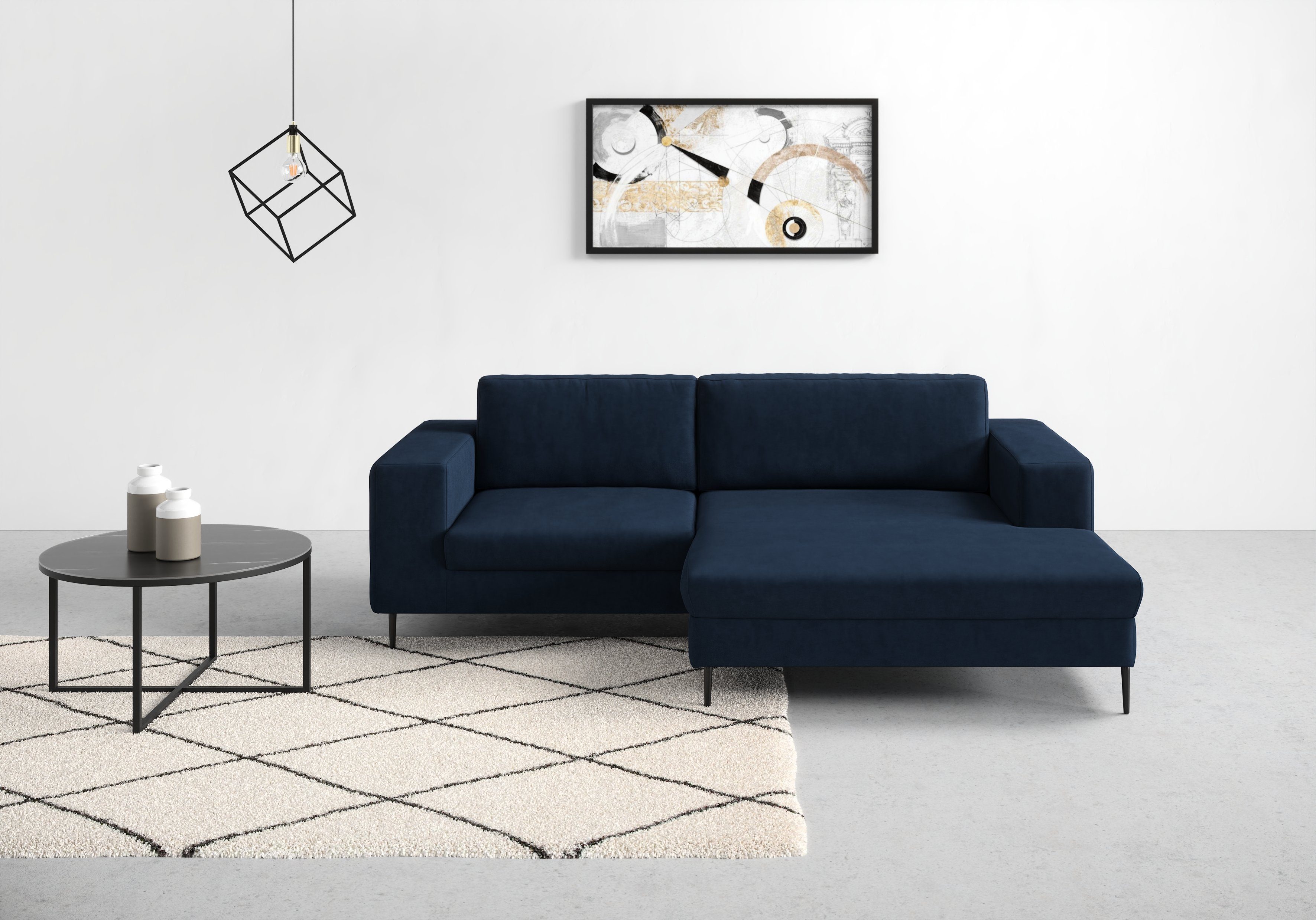 DOMO collection Hoekbank Modica compact en elegant, breedte 244, L-vorm moderne uitstraling met extra brede chaise longue, ook in corduroy