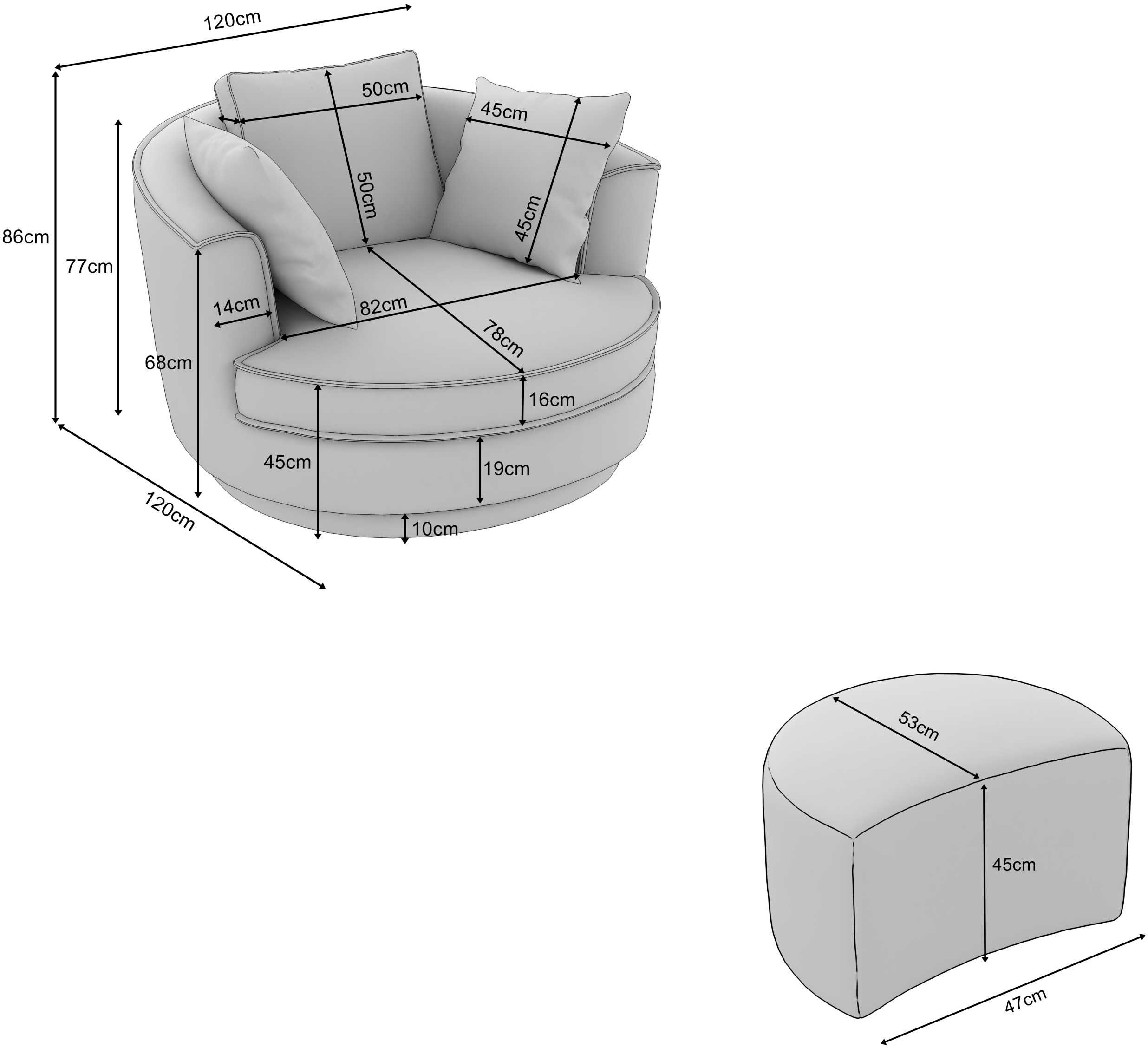Leonique Draaibare fauteuil MAISIE, Love Seat XXL leesfauteuil, grote fauteuil met poef(2 stuks)