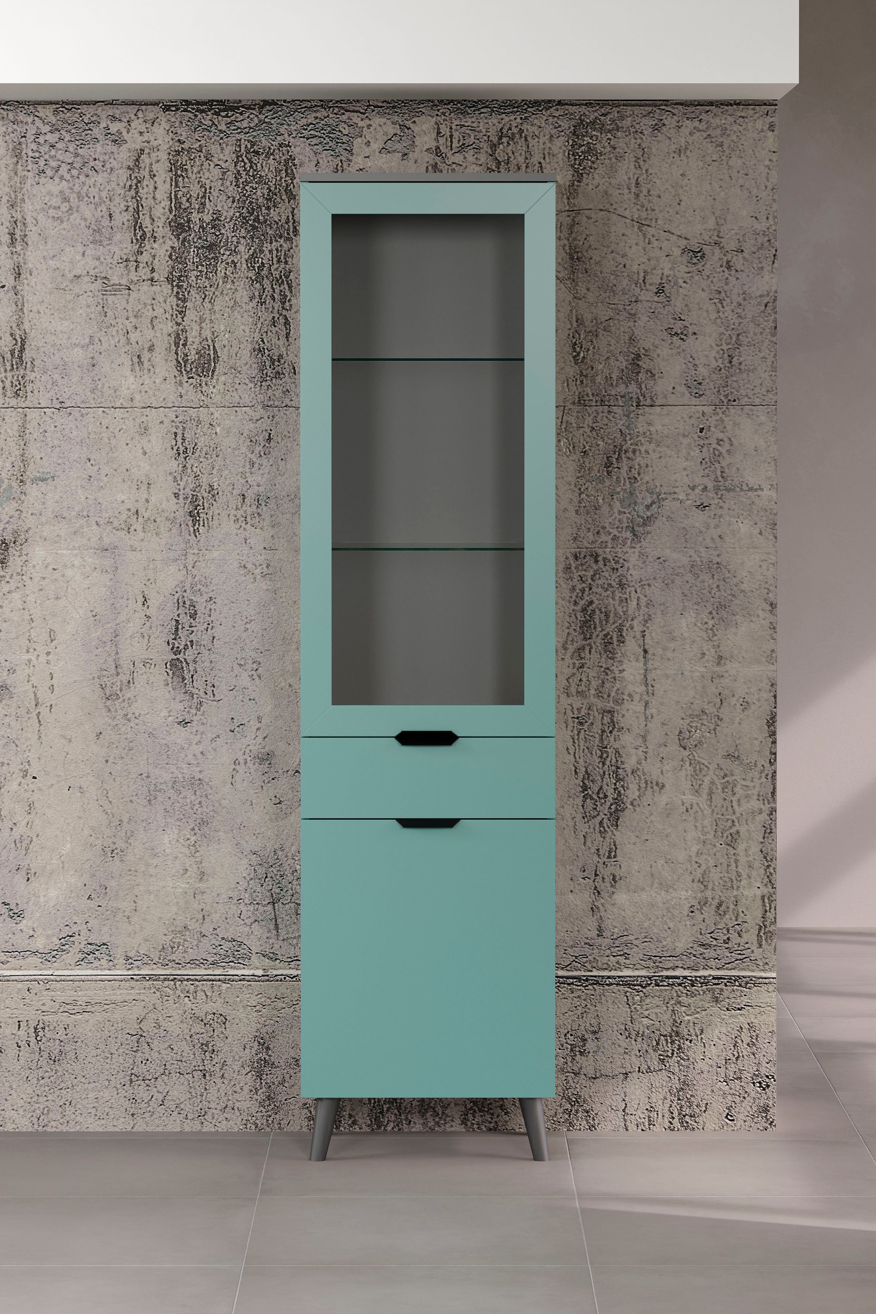 andas Vitrinekast Mikkeline Woonkamerkast met een glazen deur en 2 glazen planken, breedte 49 cm (1 stuk)