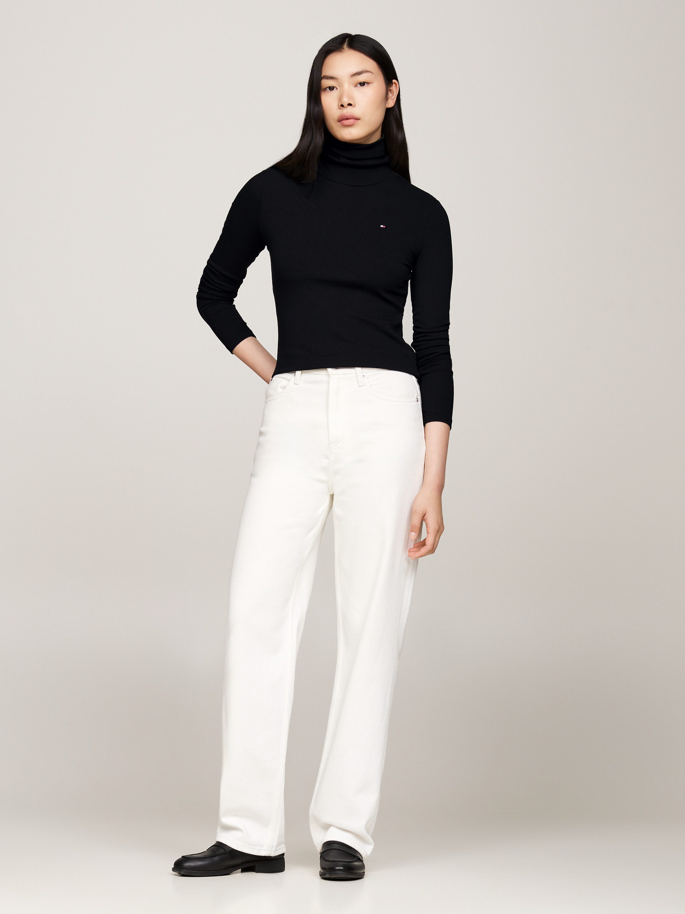 Tommy Hilfiger Shirt met lange mouwen SLIM 5X2 RIB ROLL-NK LS in een geribde structuur