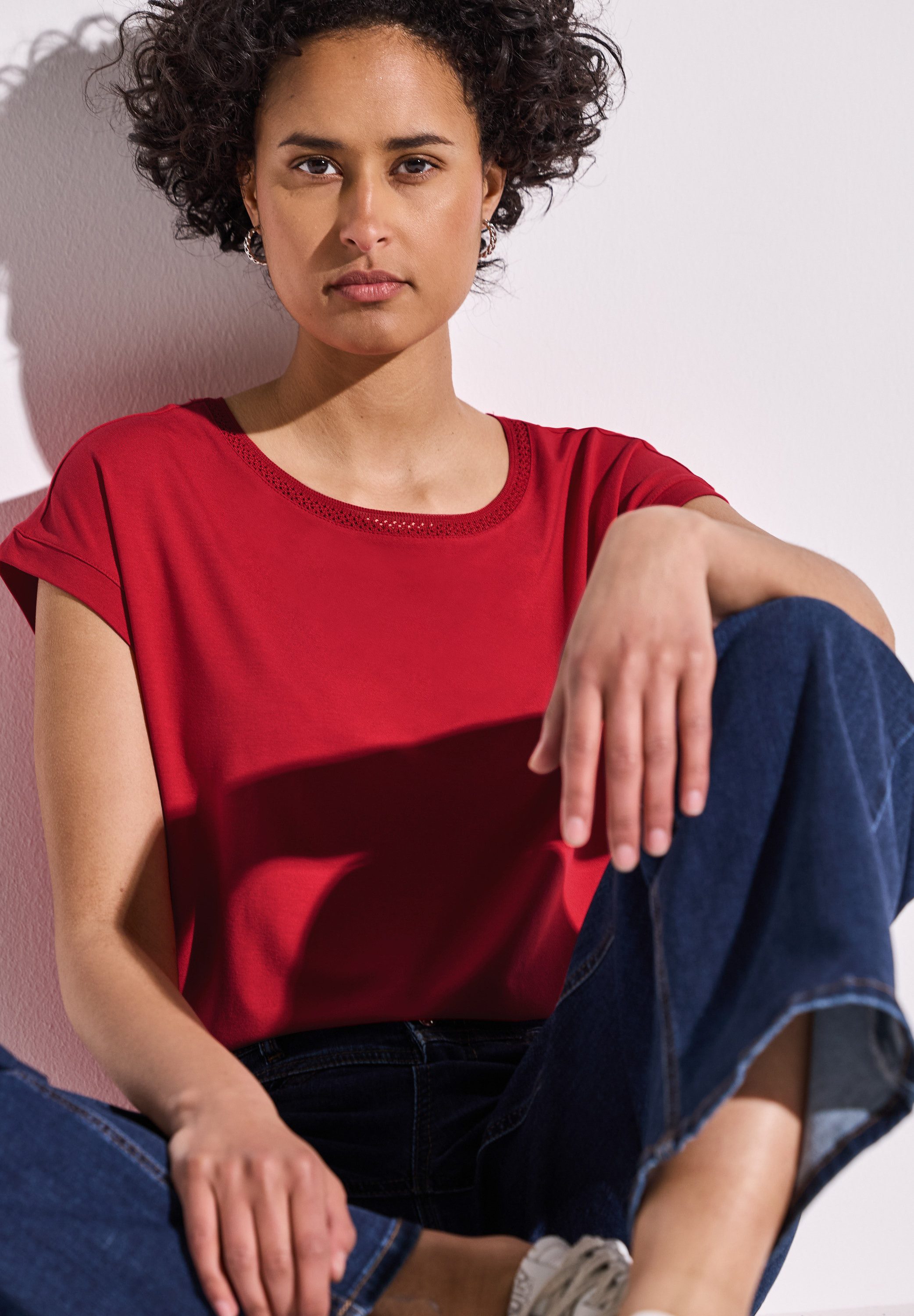 STREET ONE T-shirt met decoratietape en elastische zoom