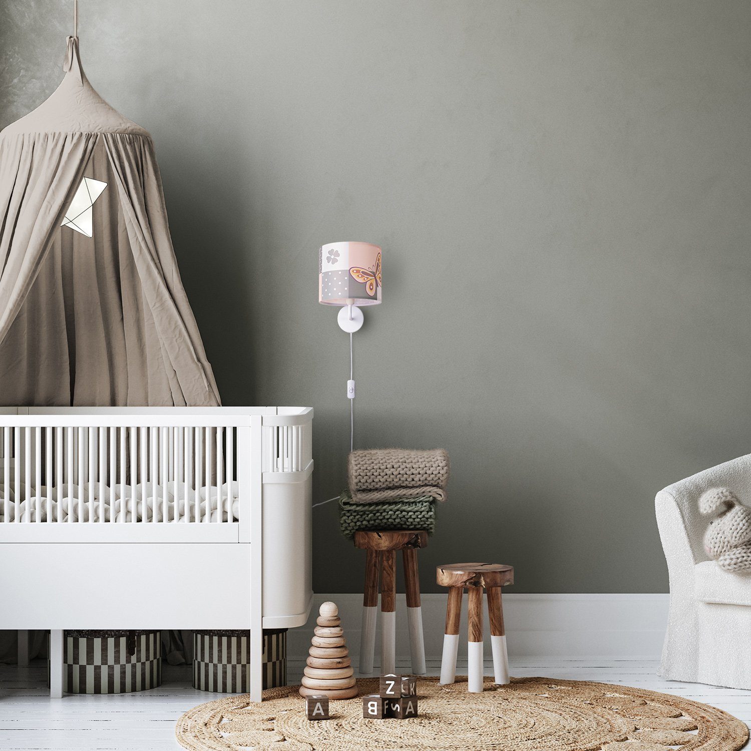 Paco Home Wandlamp Cosmo 220 Lamp kinderkamer stekker âˆ…18cm vlinder kabel 3m E14