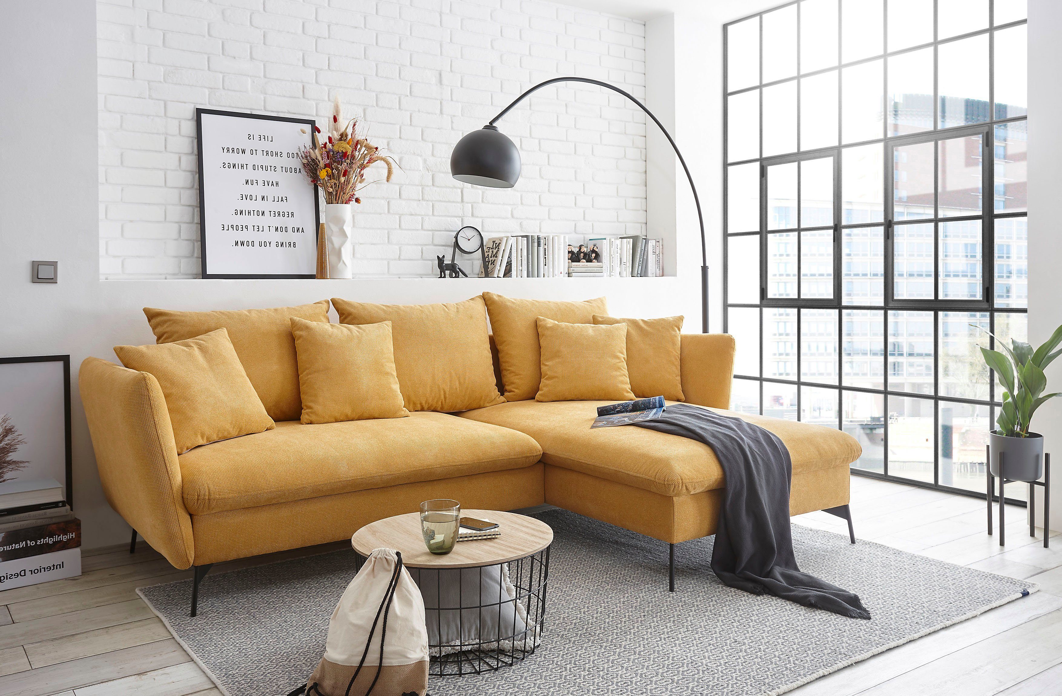 andas Hoekbank LIVORNO,258 cm, L-model, Slaapfunctie en bedlade (139/224 cm), fluweel, structuur, geweven stof
