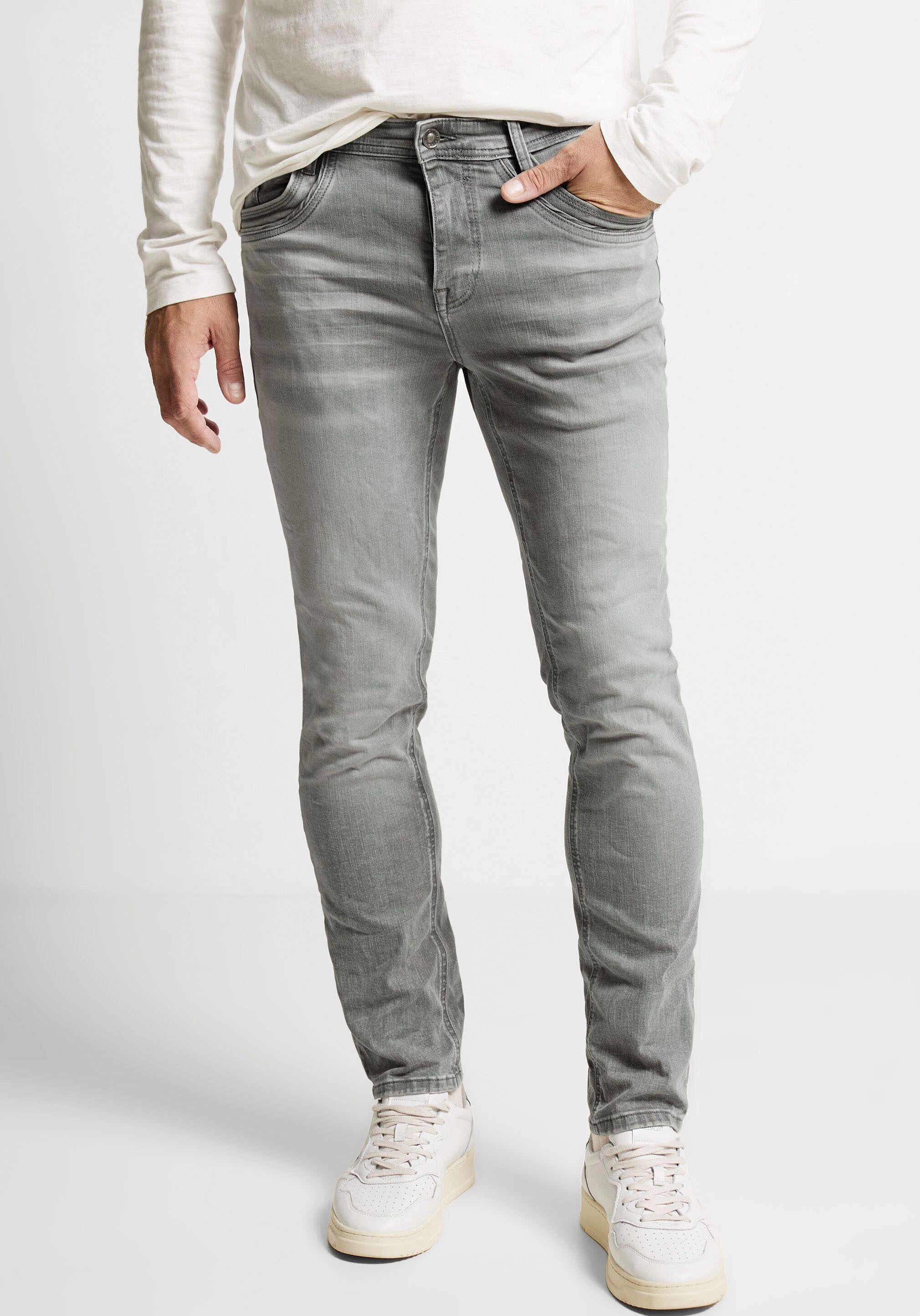 STREET ONE MEN Slim fit jeans in grijze wassing