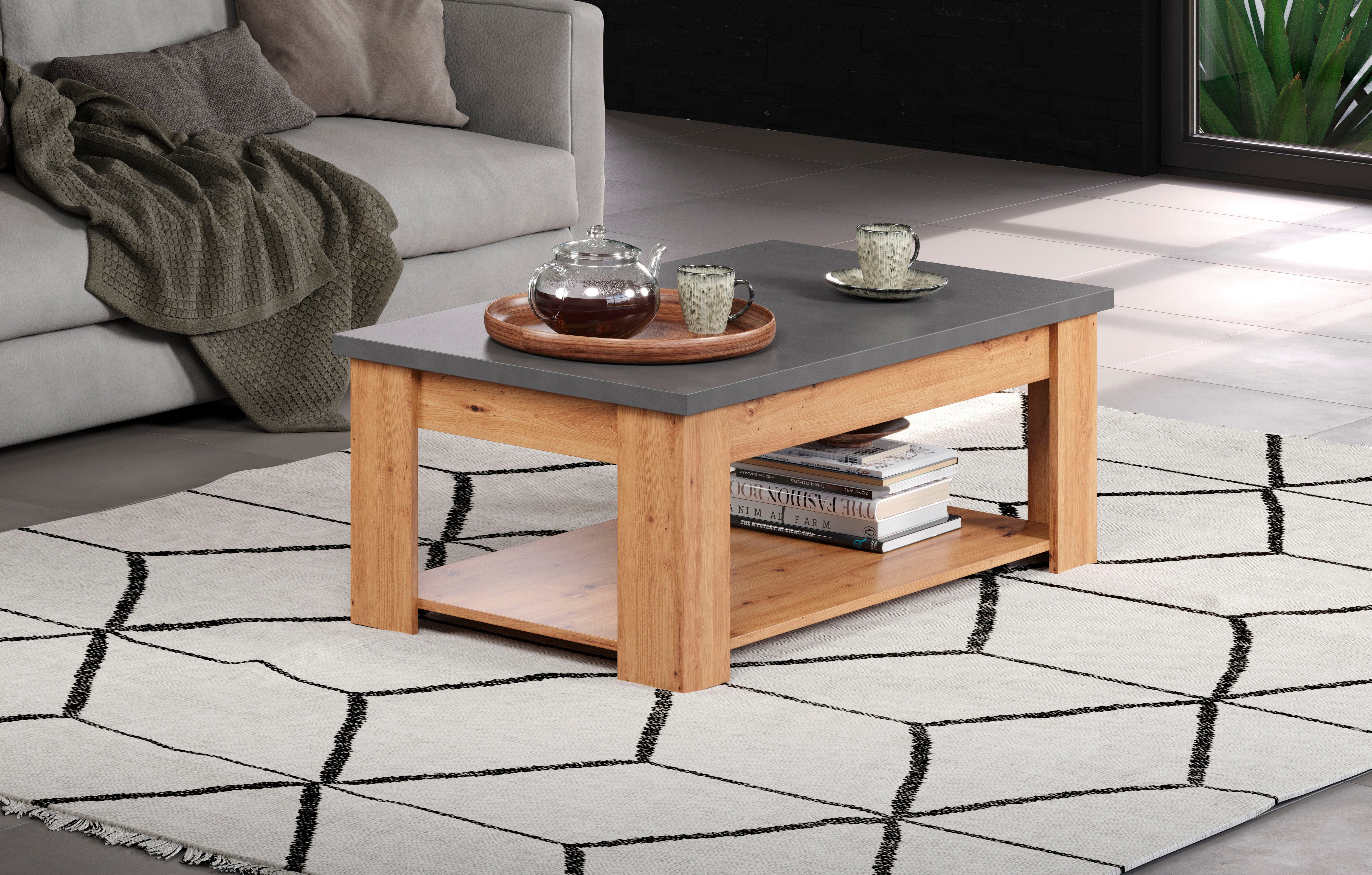 Home affaire Salontafel Ambres rechthoekige salontafel met plank - afmetingen (b/d/h) 120/67/46 cm (1 stuk)