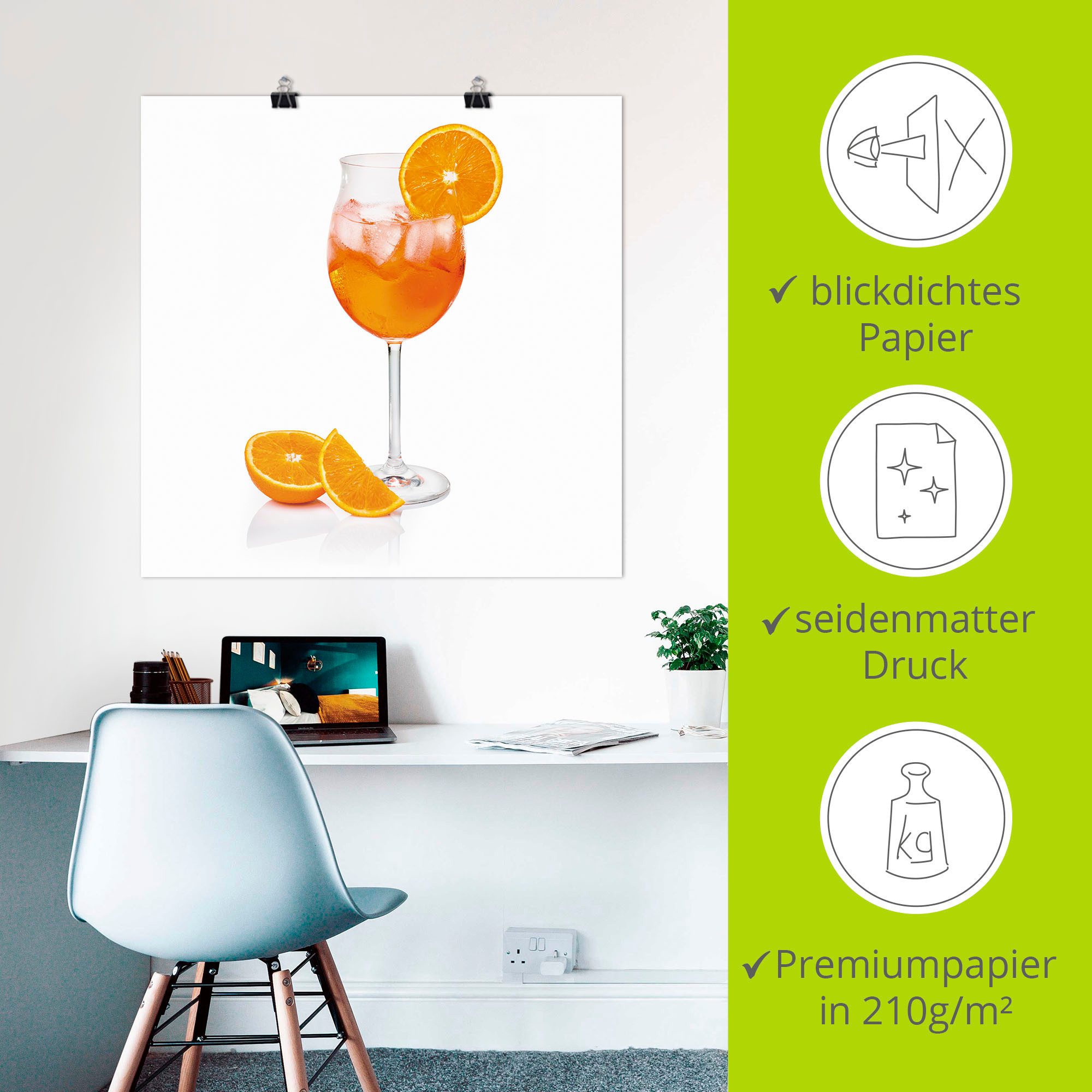 Artland Artprint Aperol Spritz met een schijf sinaasappel als artprint van aluminium, artprint voor buiten, artprint op linnen, poster, muursticker