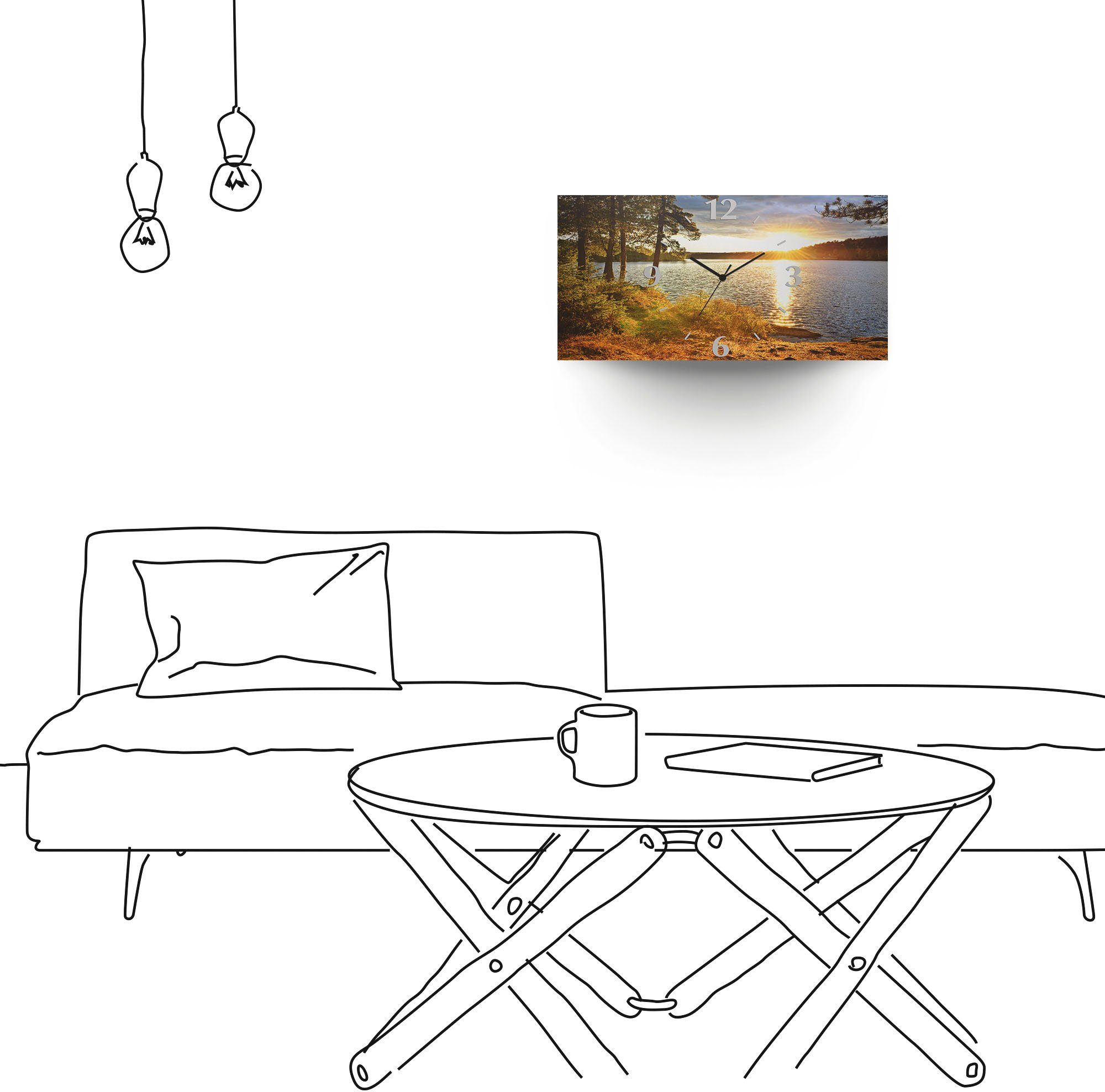 Artland Wandklok Zonsondergang boven meer Algonquin park 3d-look geschulpt, met kwarts- of radiografisch uurwerk, verschillende maten