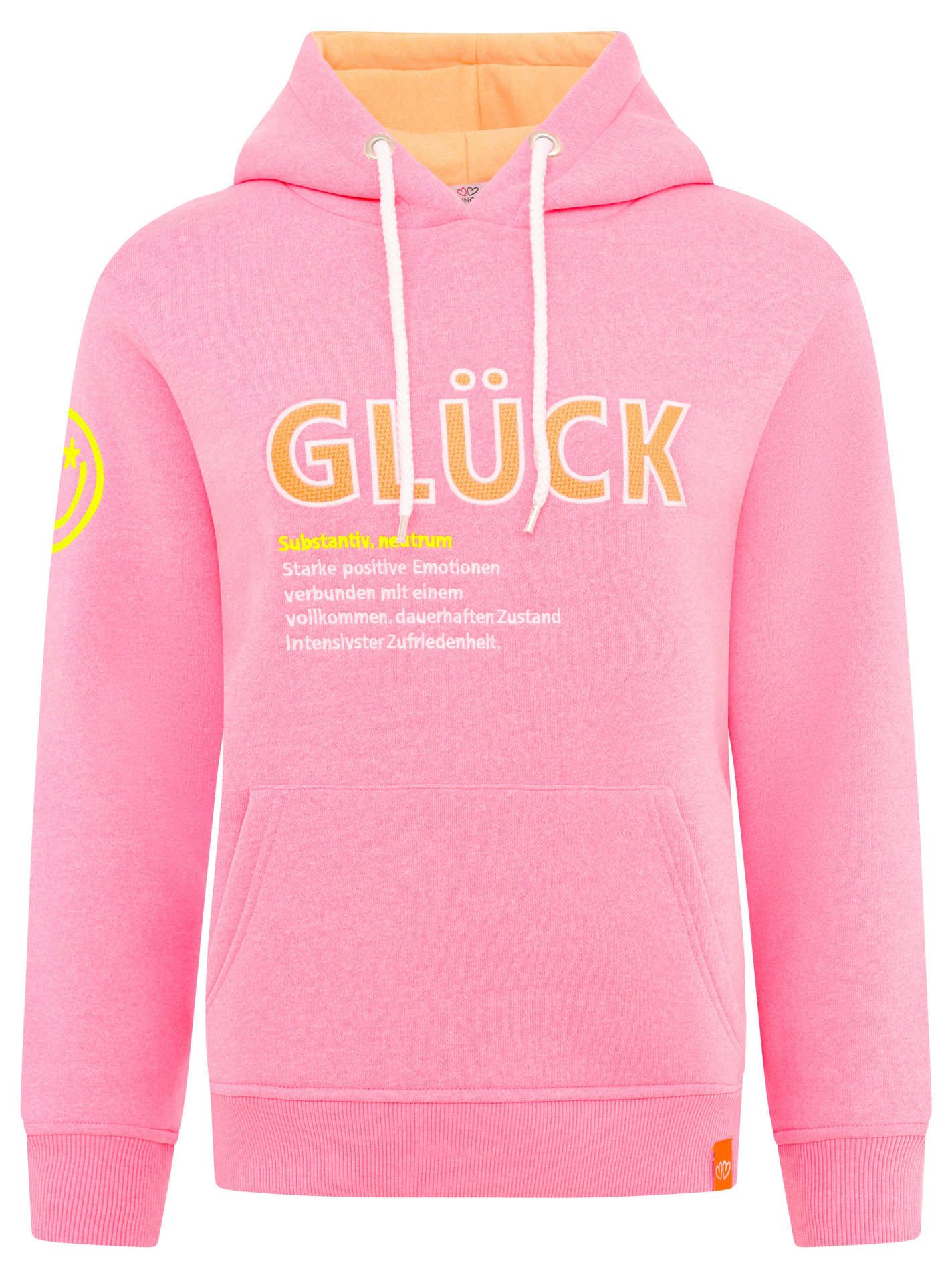 Zwillingsherz Hoodie Geluk met tekst geluk en kangoeroezakken