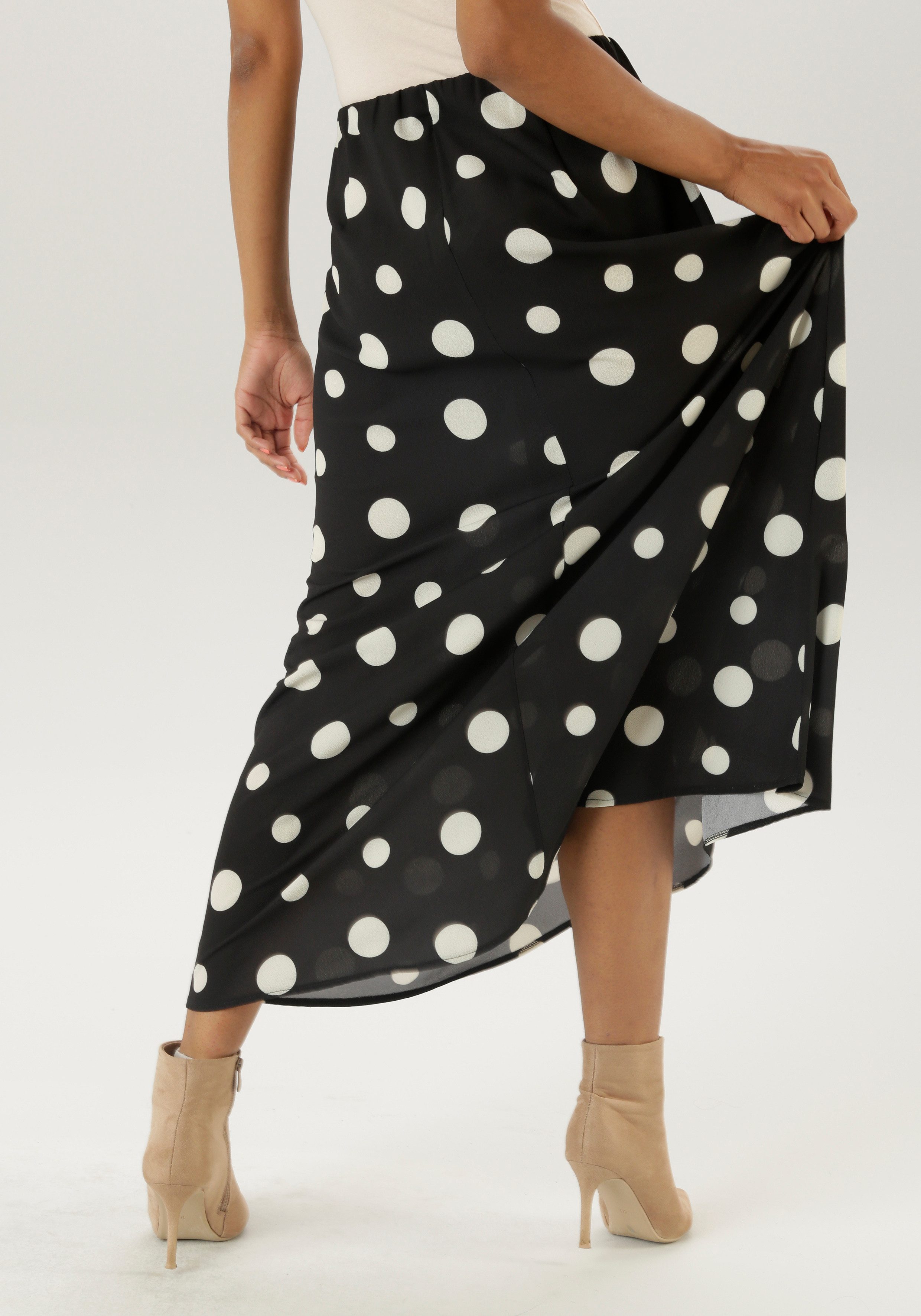 Aniston SELECTED Maxirok met grote stippenprint en elastische rubberband - nieuwe collectie