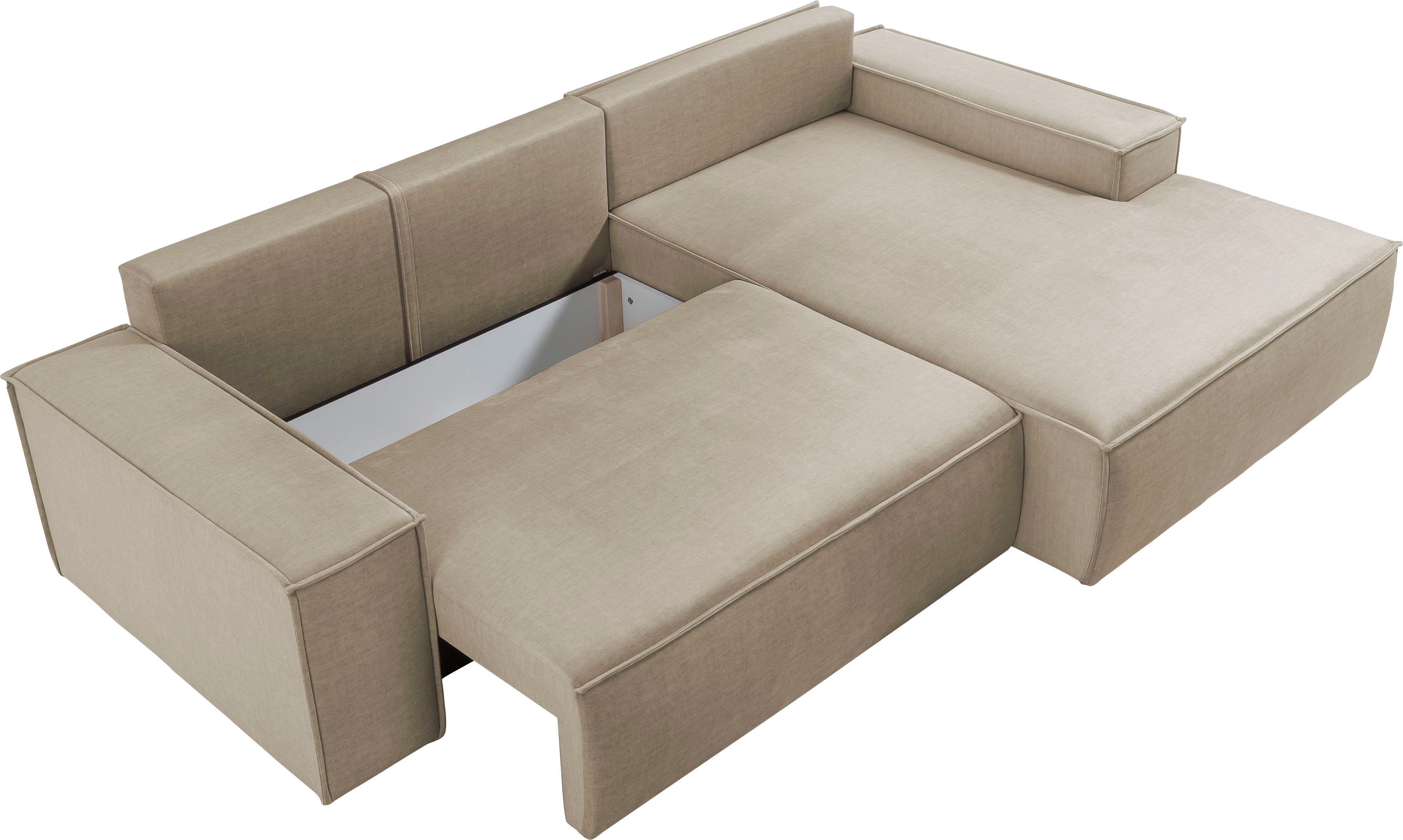 Home affaire Hoekbank SHERWOOD bedbank 267 cm, L-model, Slaapfunctie met bedlade (210x136 cm), cord, vintage, fluweel