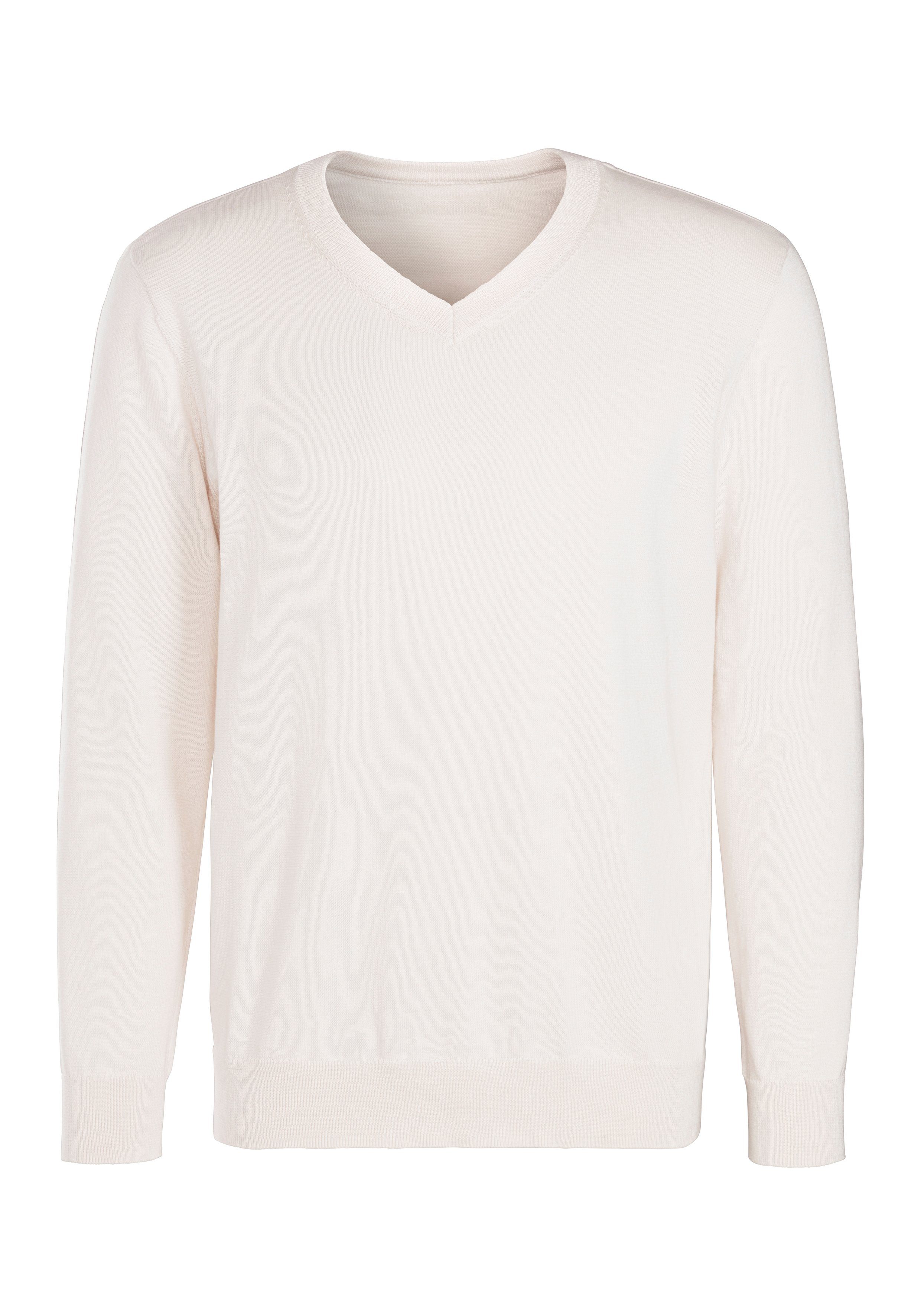 H.I.S Gebreide trui met v-hals, pullover van fijn breiwerk, katoenmix