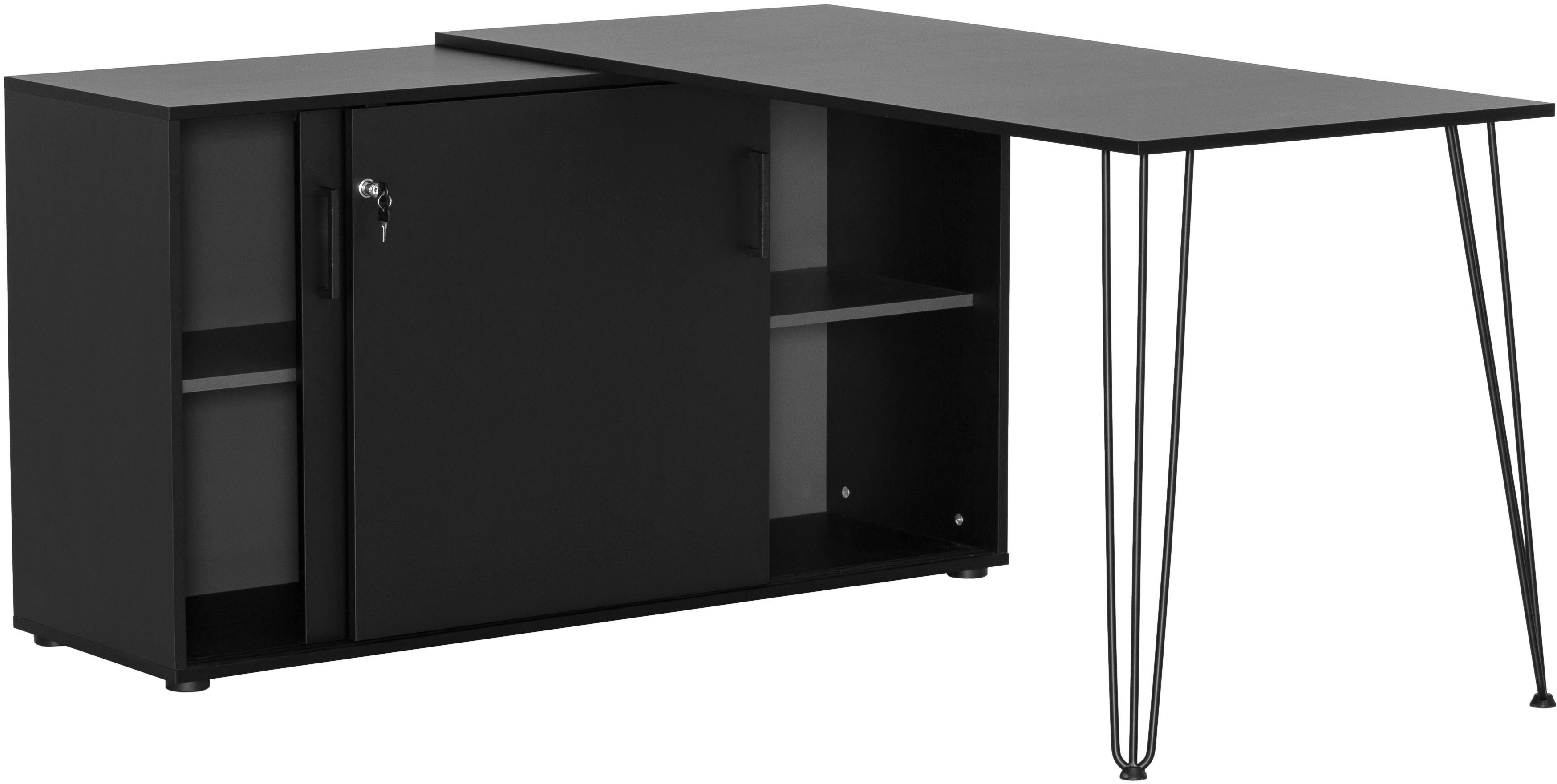 Schildmeyer Hoekbureau Ekko, breedte 130 cm Metalen beslag, haarnadelvoeten, tafelblad willekeurig te monteren
