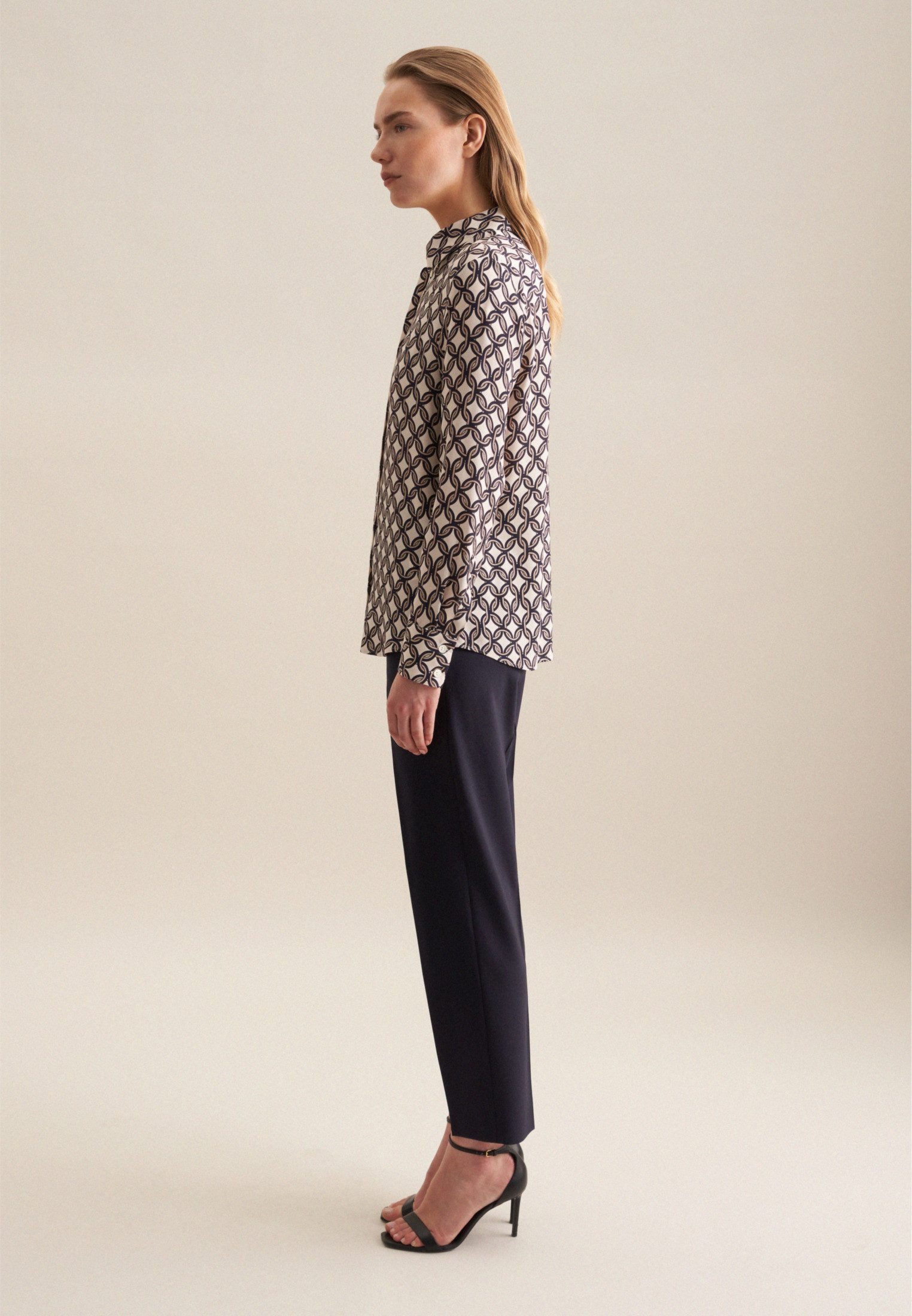 seidensticker Overhemdblouse Zwarte roos Lange mouwen kraag print