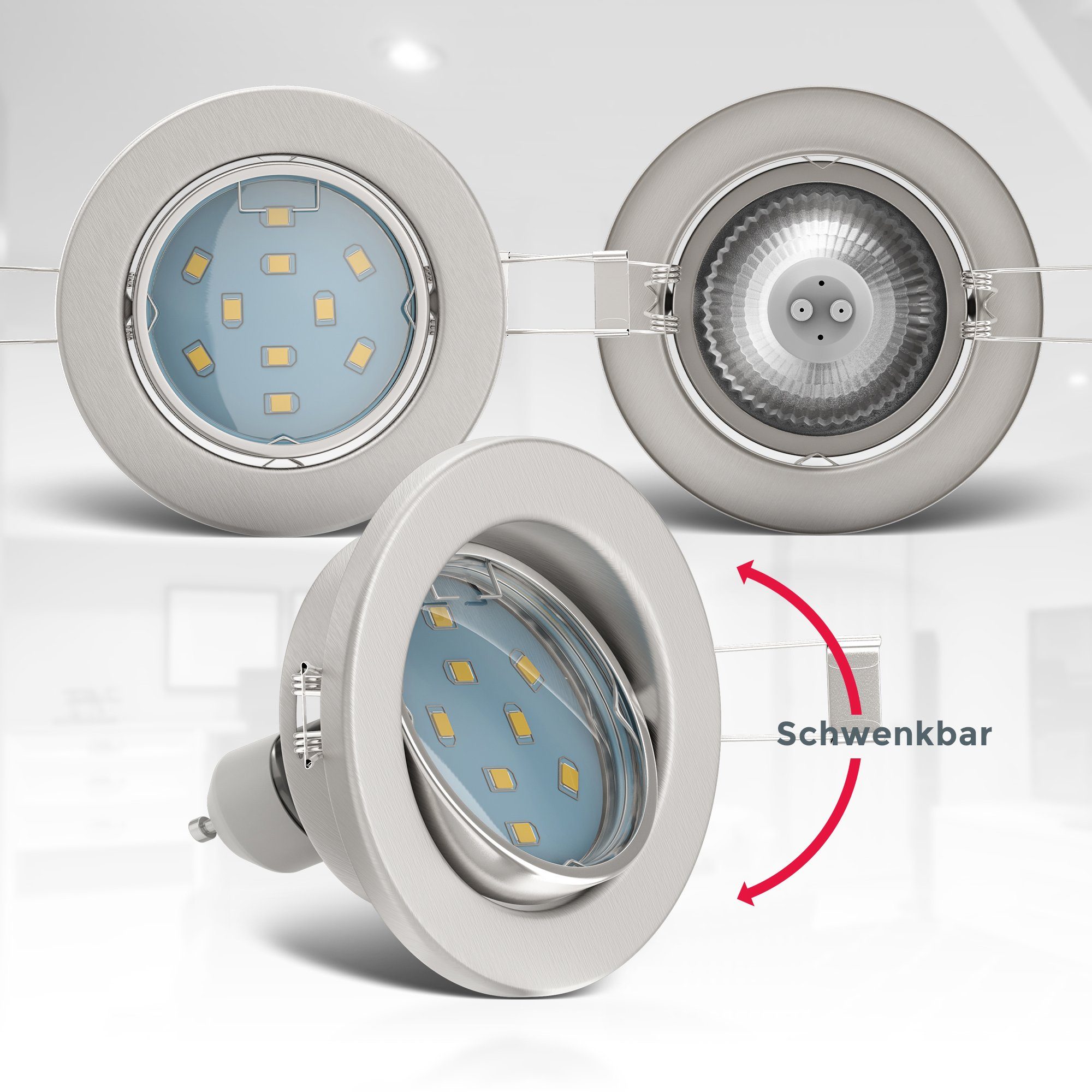 B.K.Licht Ledinbouwlamp Hila LED inbouwspot draaibaar incl. 3W 250 lumen GU10 3.000K 6-set