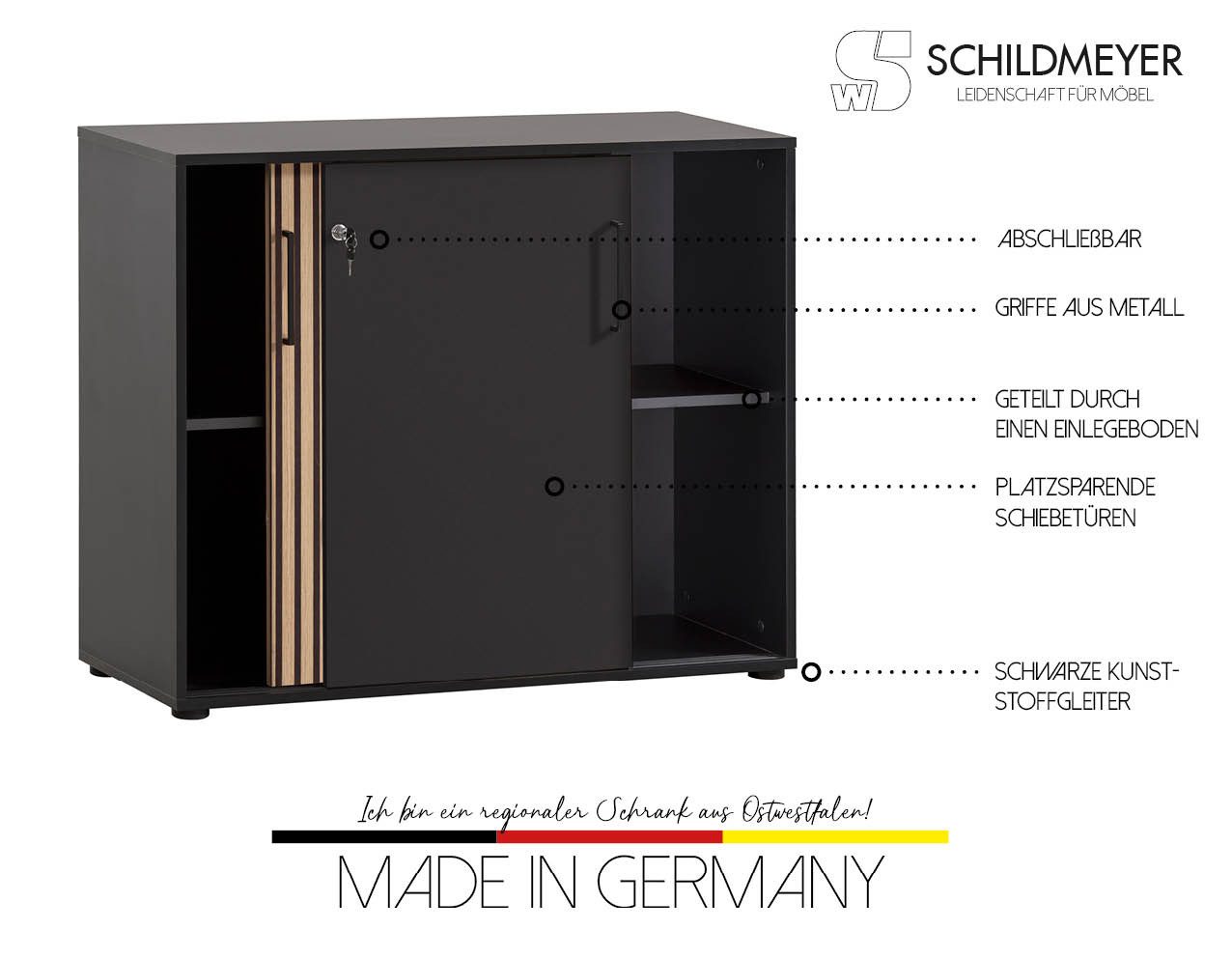 Schildmeyer Schuifdeurkast Hank, MADE IN GERMANY, breedte 100 cm Deur met akoestische print, afsluitbaar, metalen beslag