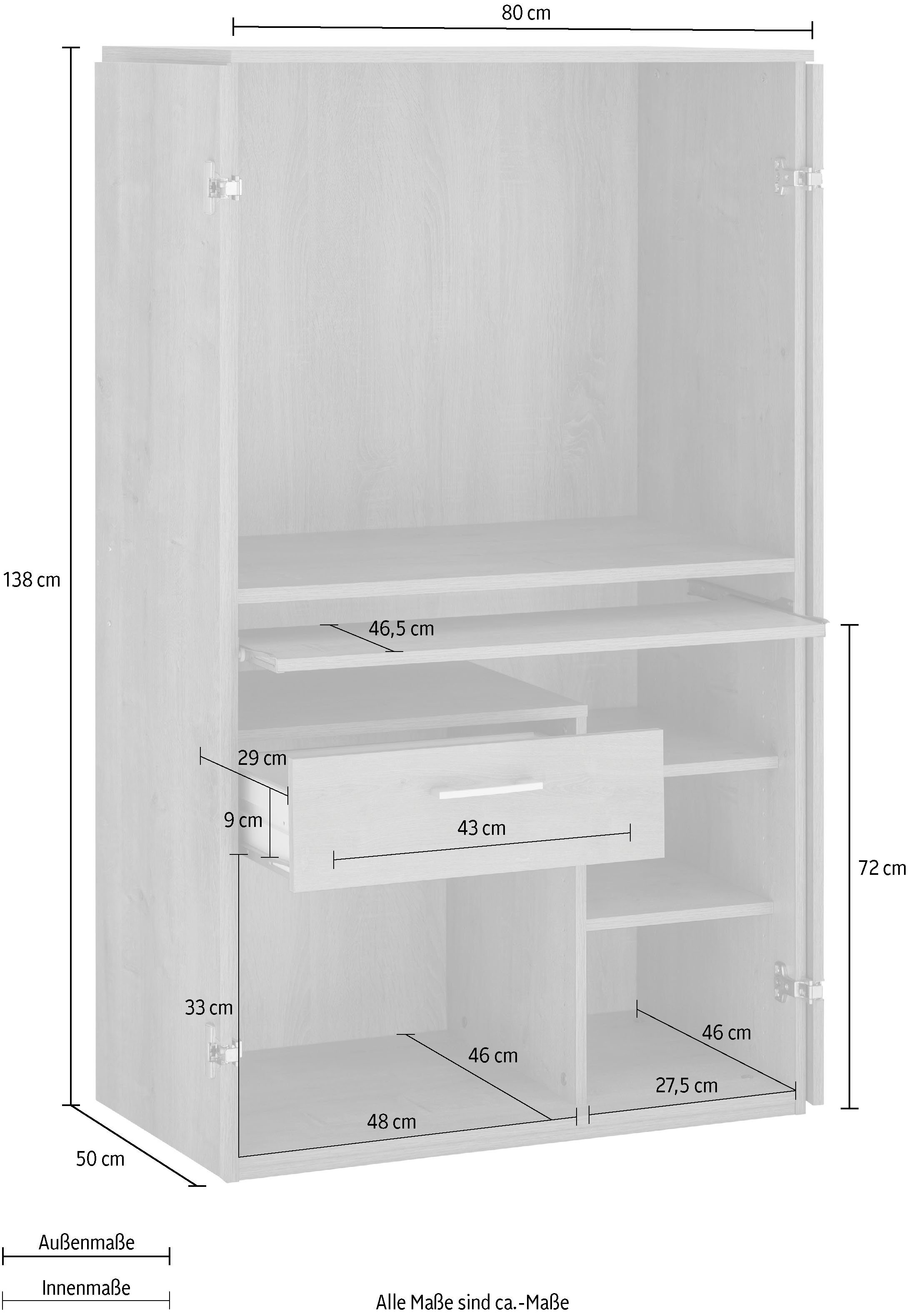 VOGL Möbelfabrik Pc-kast Nick Secretaire, afmetingen 80 x 50 x 138 cm, Made in Germany