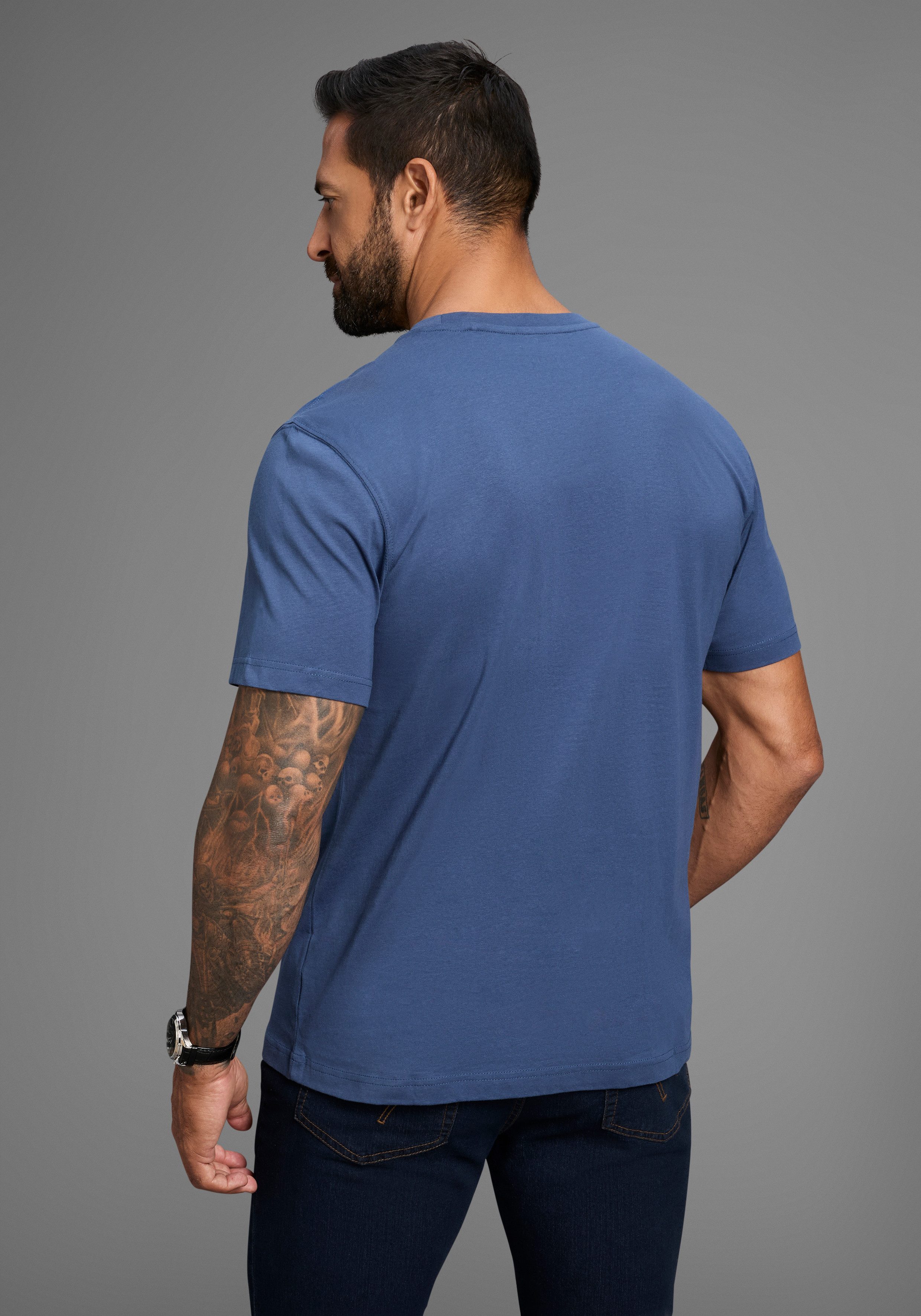 Man's World Shirt met ronde hals korte mouwen, casual pasvorm, bedrukt, ronde hals