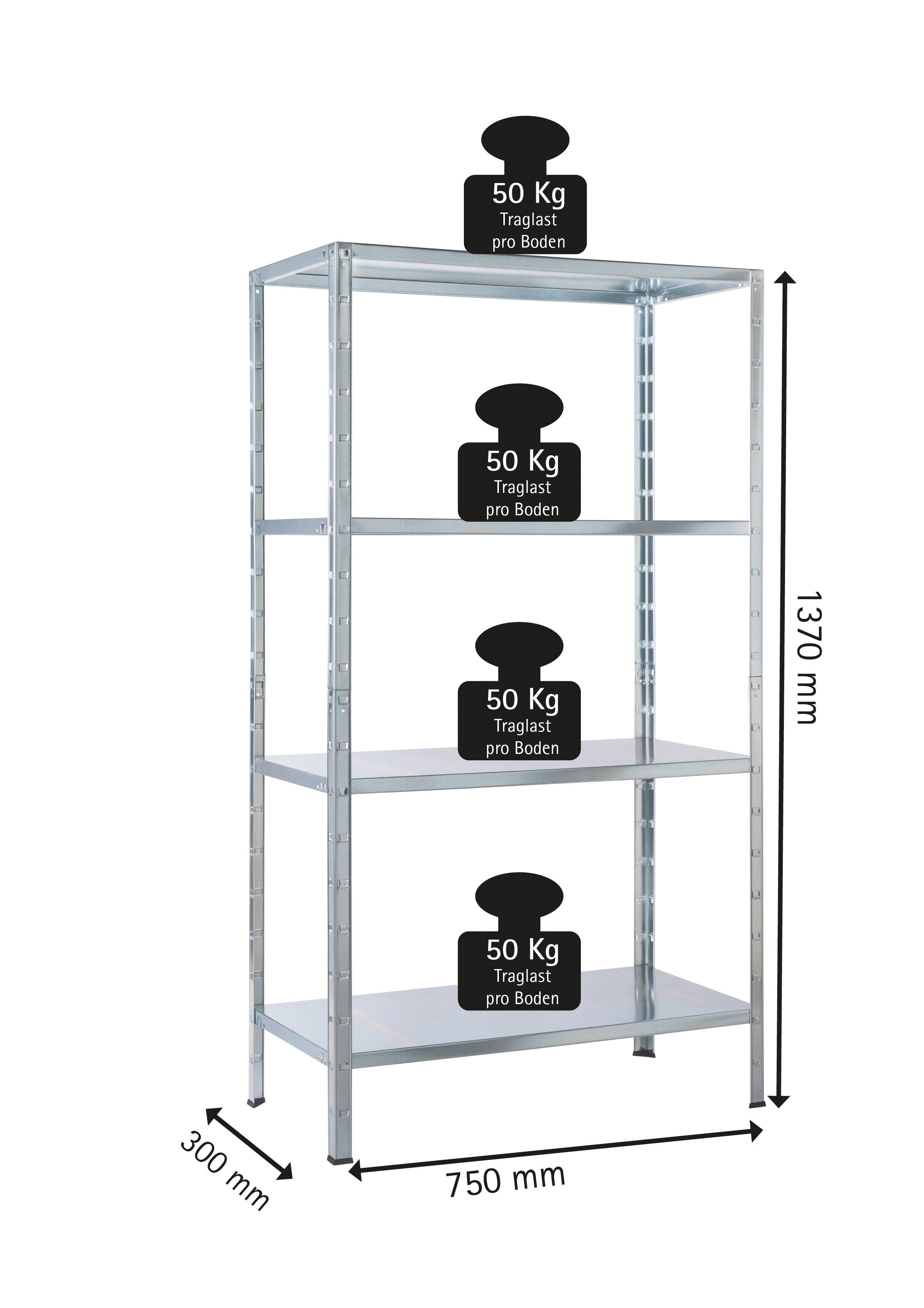 SCHULTE Regalwelt Stellingkast Huishoudrek Metaal verzinkt, 1370x750x300 mm, 4 planken