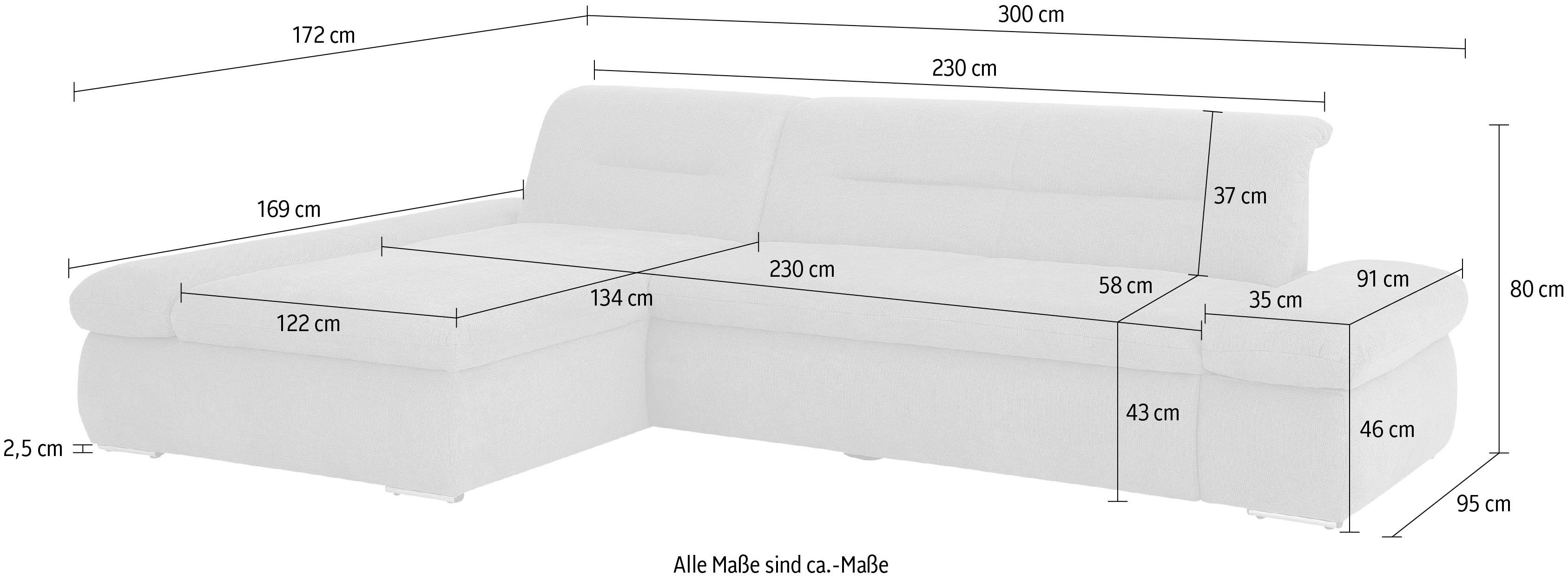 INOSIGN Hoekbank Avesa L-vorm Naar keuze met armleuningverstelling en slaapfunctie, bxdxh: 300x172x80cm