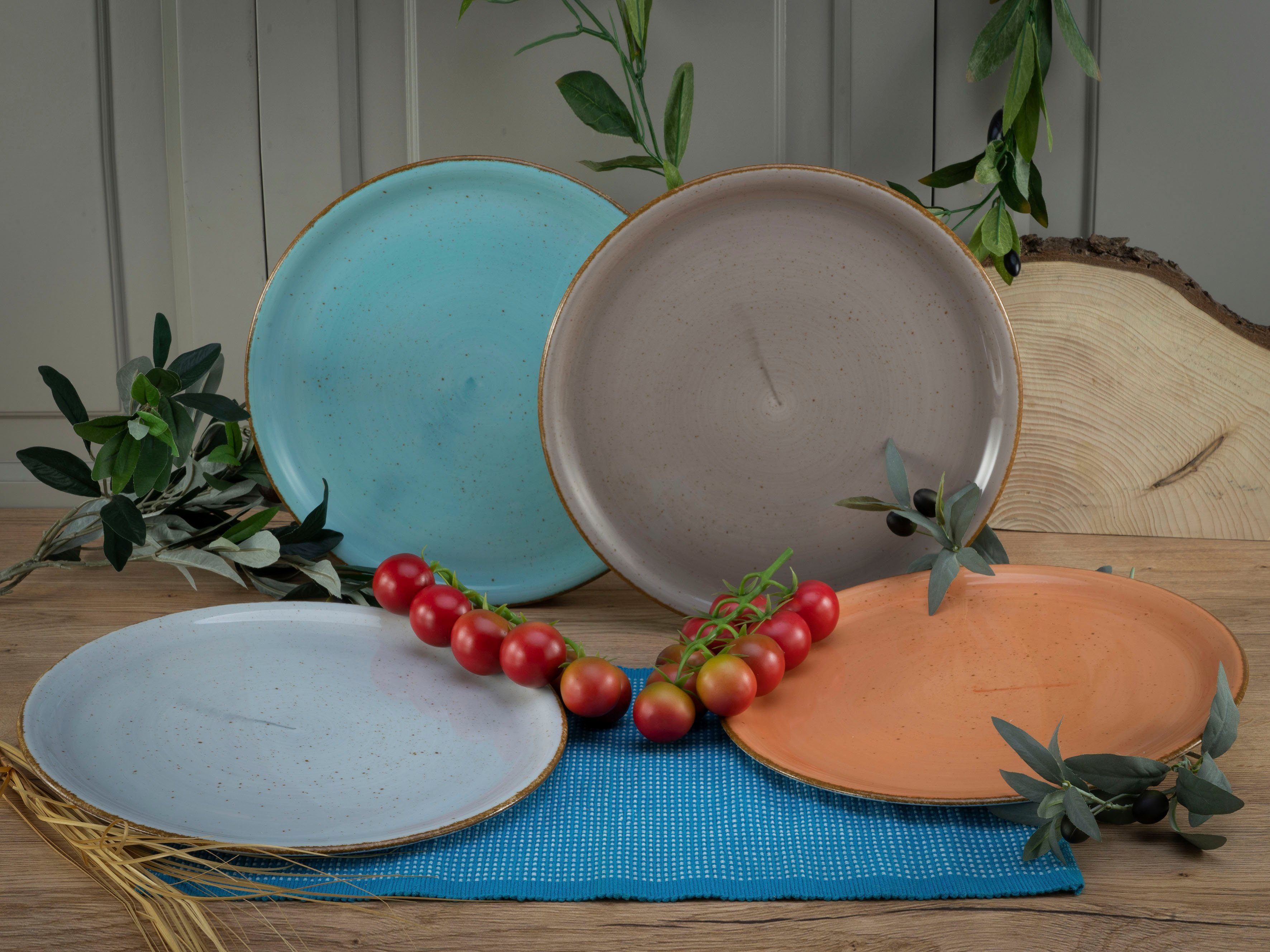 CreaTable Pizzabord Dinerbord vintage nature Bordenset voor 4 personen, porselein (set, 4-delig)