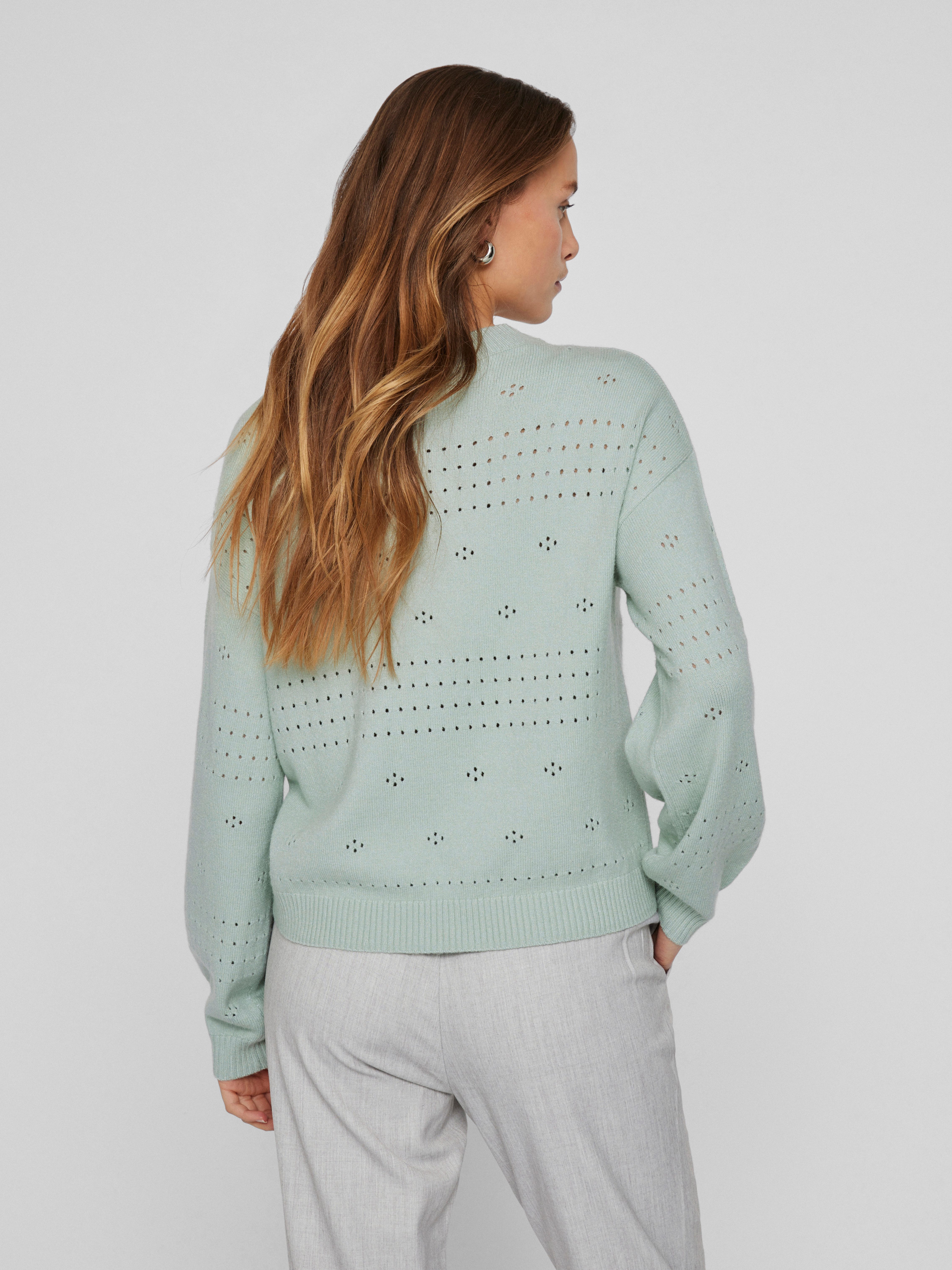 Vila Trui met ronde hals VIRIL L/S O-NECK POINTELLE KNIT TOP-NOOS