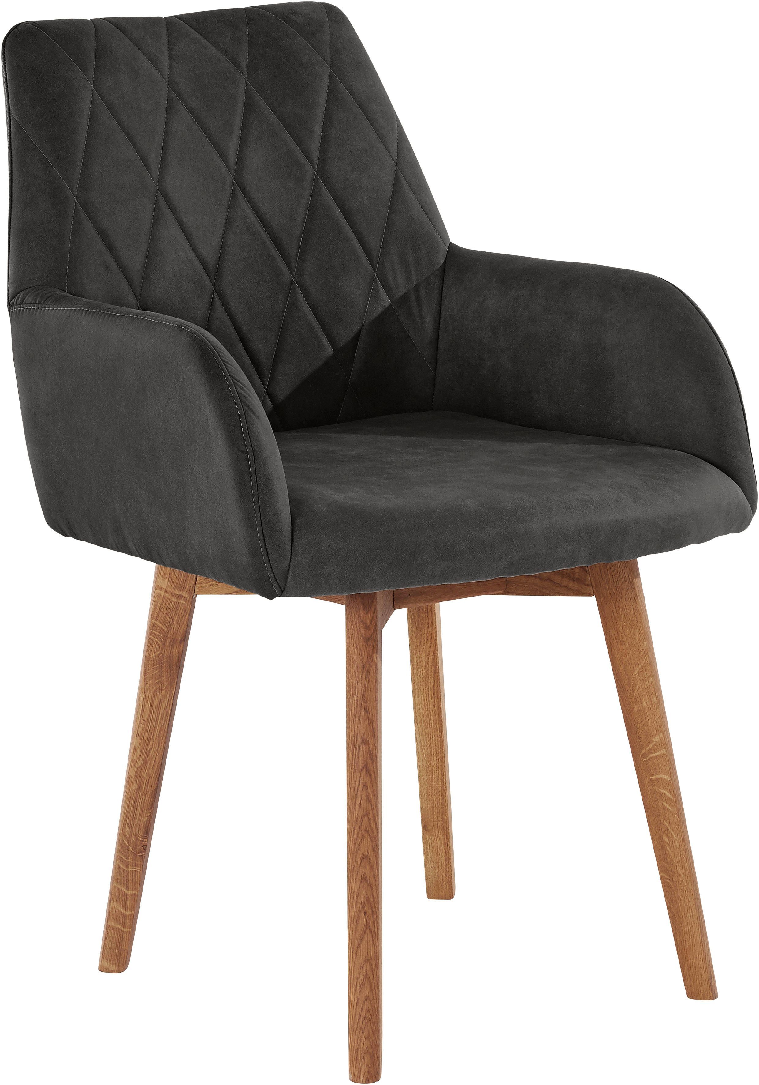 Home affaire Eetkamerstoel Brest Fauteuil in leer of microvezel, geolied massief eiken frame (2 stuks)
