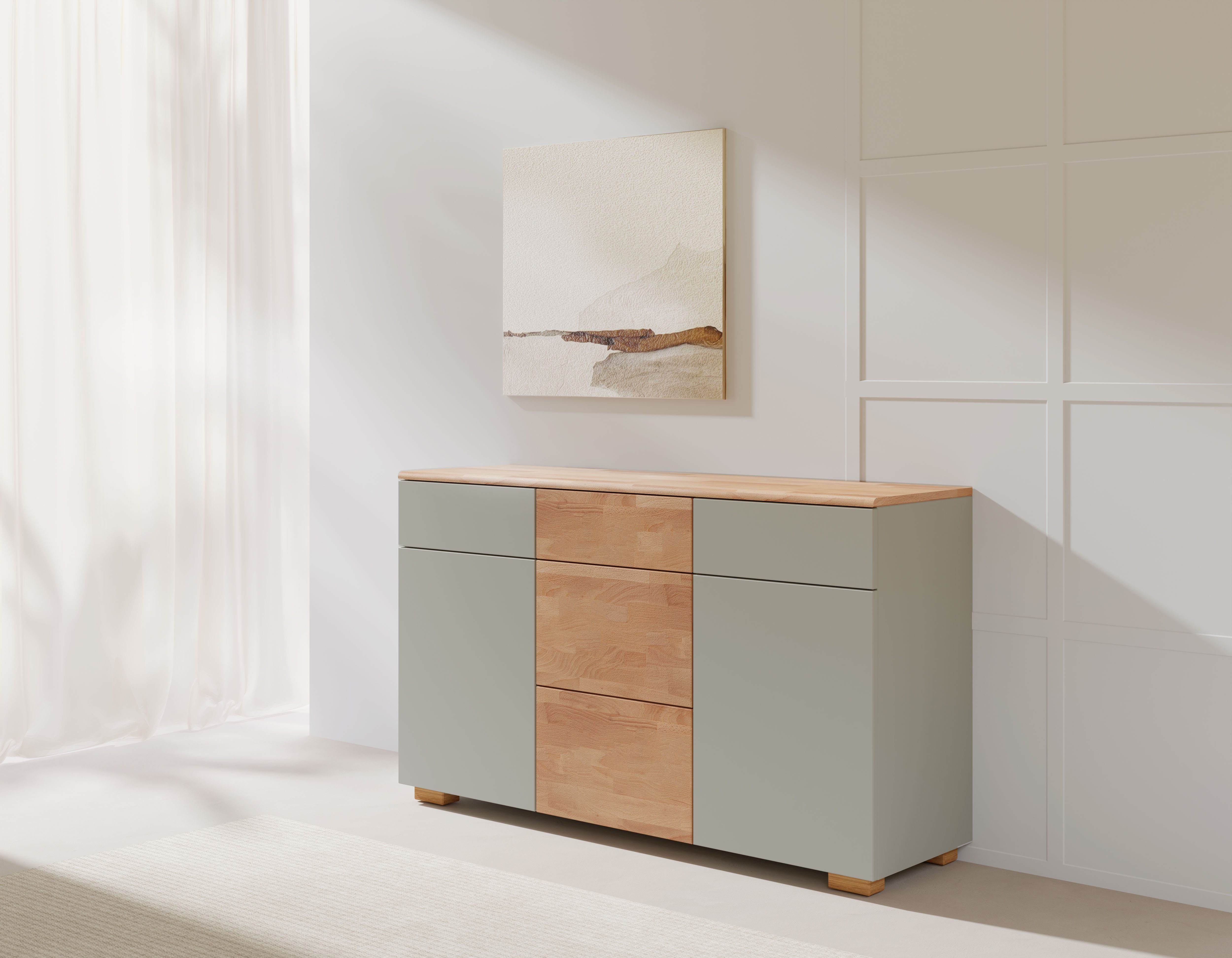Home affaire Dressoir Citra deels massief Breedte 135cm, moderne greeploze uitstraling met push-to-open functie