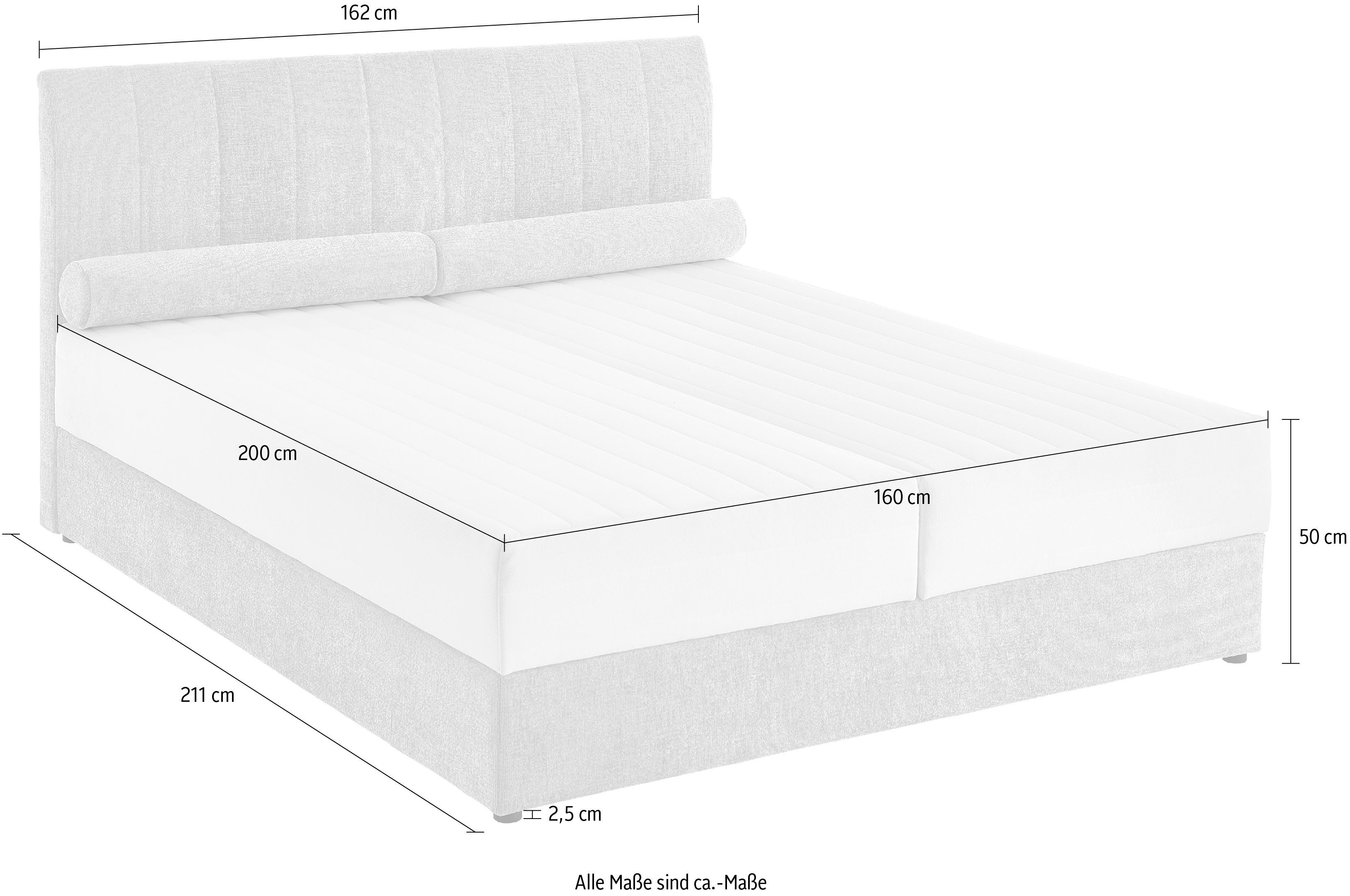 ATLANTIC home collection Boxspring ALISIA Met pocketvering, bedlade en kussenrol in originele bekleding
