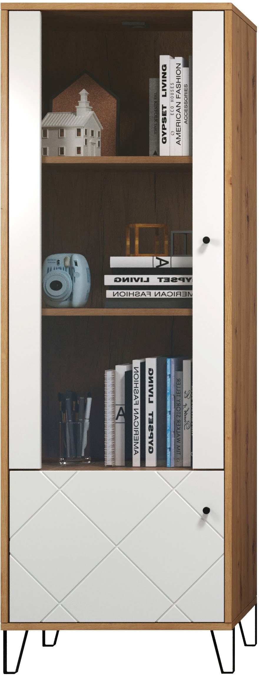 Places of Style Staande vitrinekast Tarragona met frezingen in ruitlook, h/b 172/63 cm