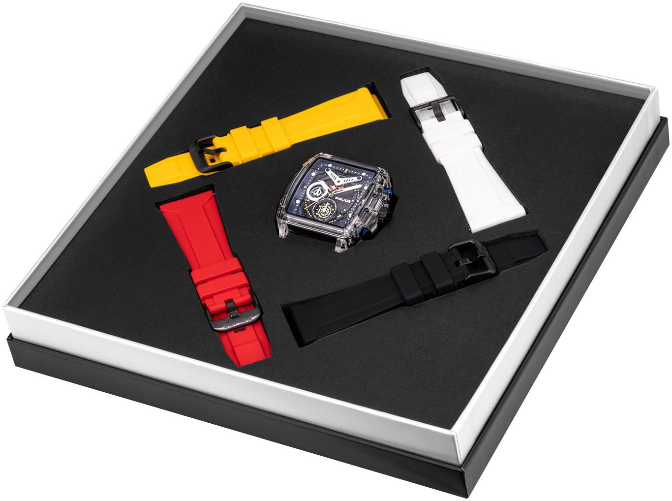 Police Chronograaf CLOUT Armbandhorloge, herenhorloge, siliconen armband, ideaal ook als cadeau, analoog (set, 4-delig, Met 3 wisselbandjes)