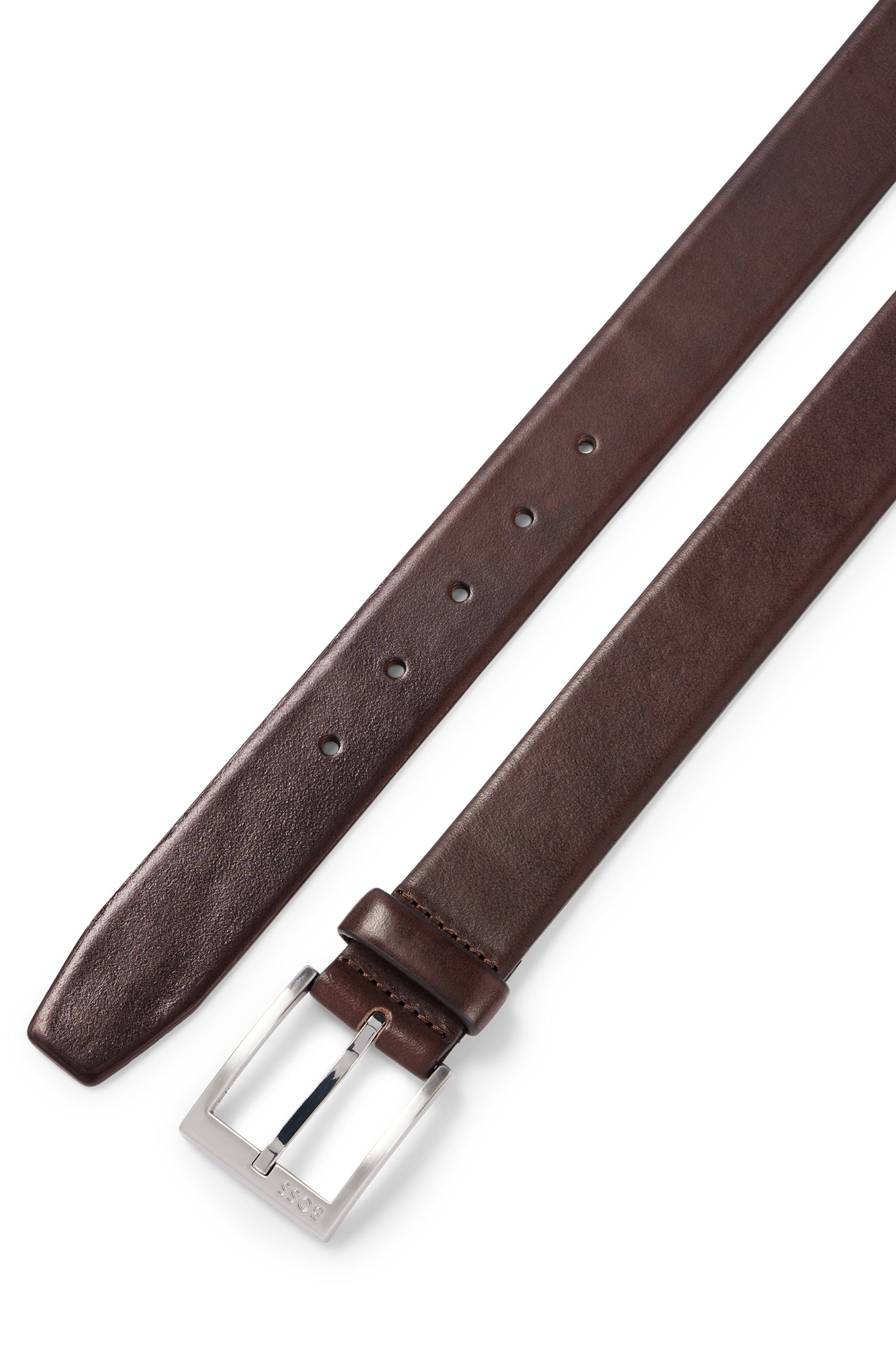 Boss Leren riem met vierkante sluiting en gegraveerd logo