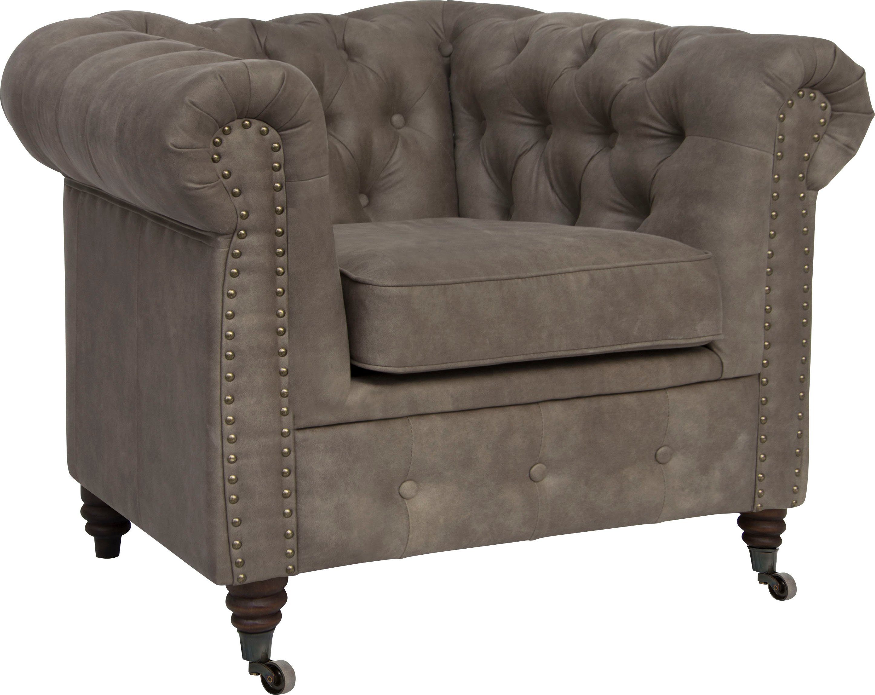 Home affaire Chesterfield-fauteuil Aarburg fauteuil luxueuze capitonnage en siernagels in chesterfield-design