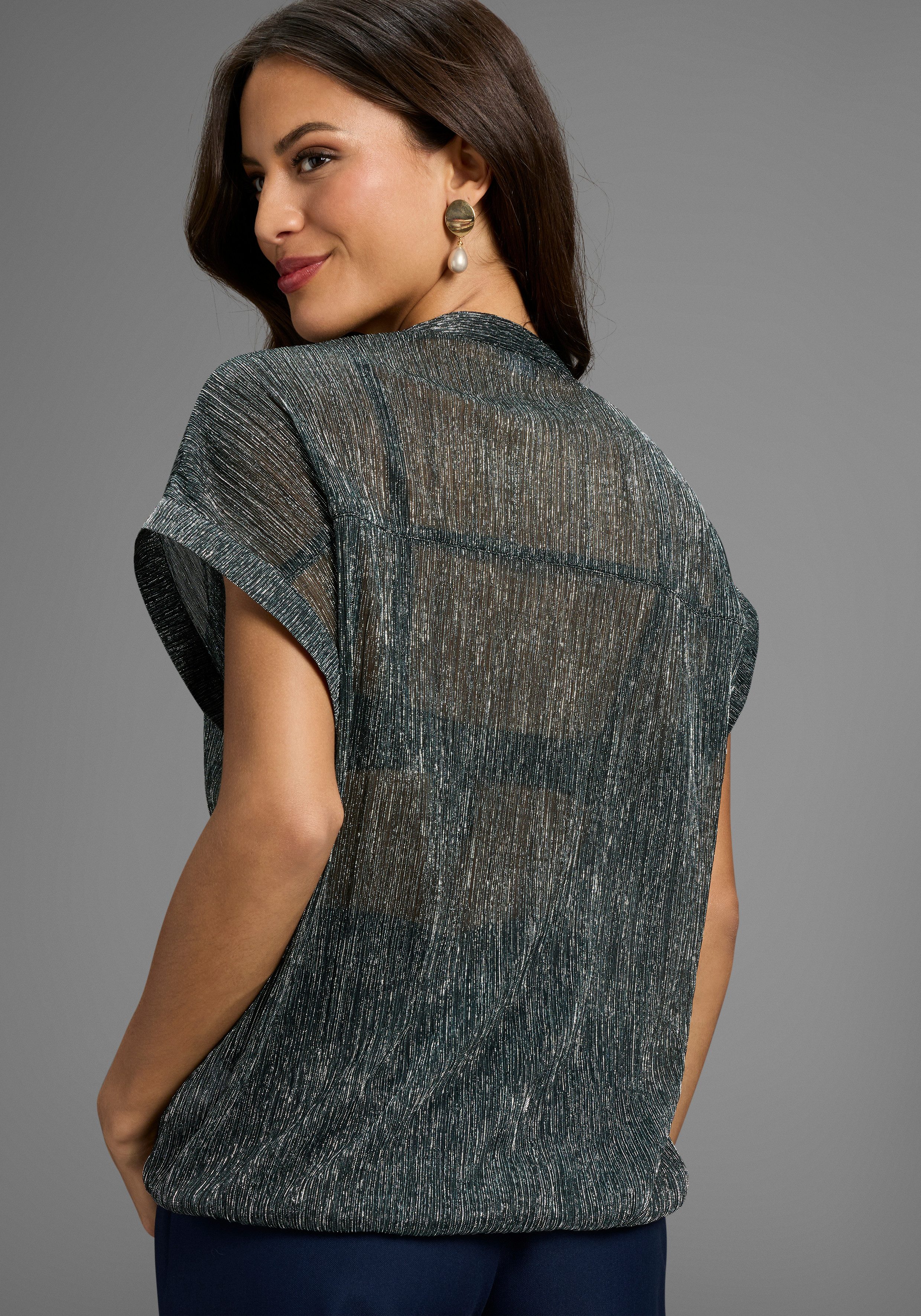 Laura Scott Blouse met korte mouwen in feestelijke glitterlook