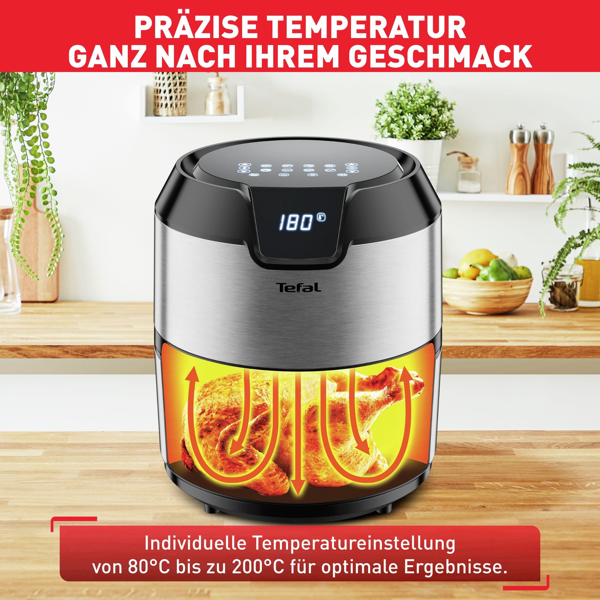 Tefal Airfryer EY401D.HERO Easy Fry Deluxe met accessoires, capaciteit 1,4 kg, 8 automatische programma's