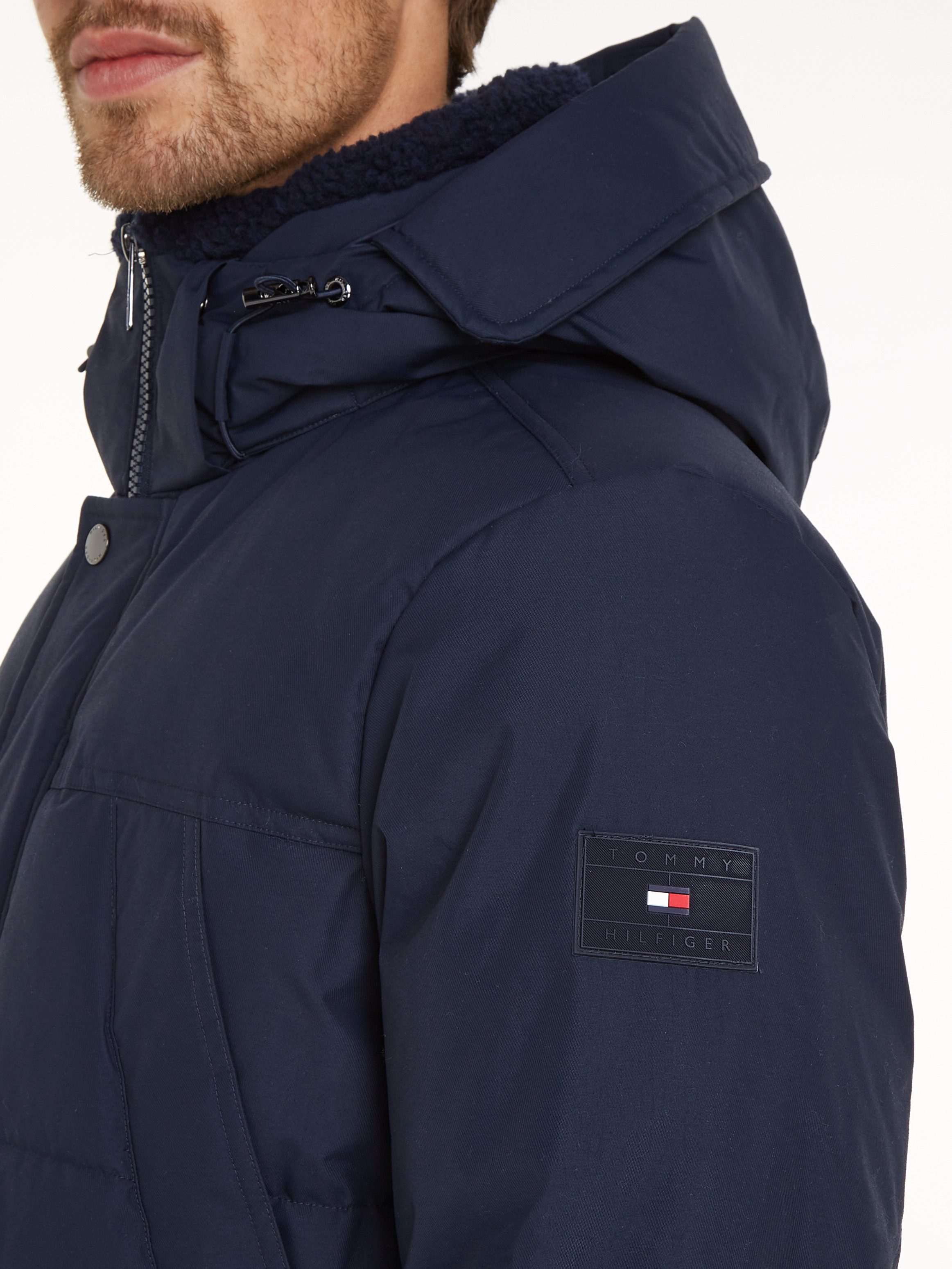 Tommy Hilfiger Parka Rockie Utility Parka hoog gesloten, staande kraag met faux bont