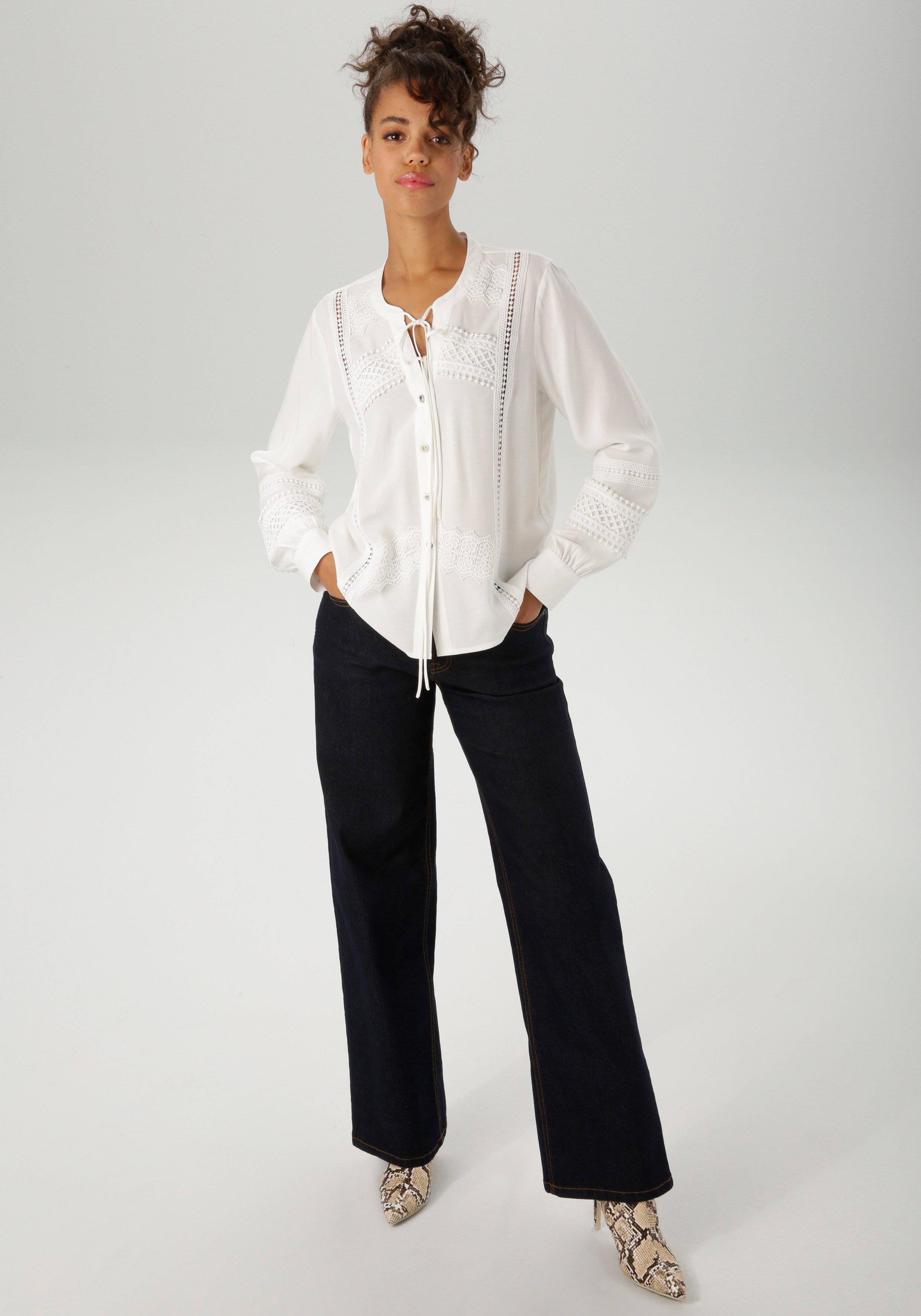 Aniston CASUAL Overhemdblouse rijkelijk versierd met verschillende soorten kant - nieuwe collectie