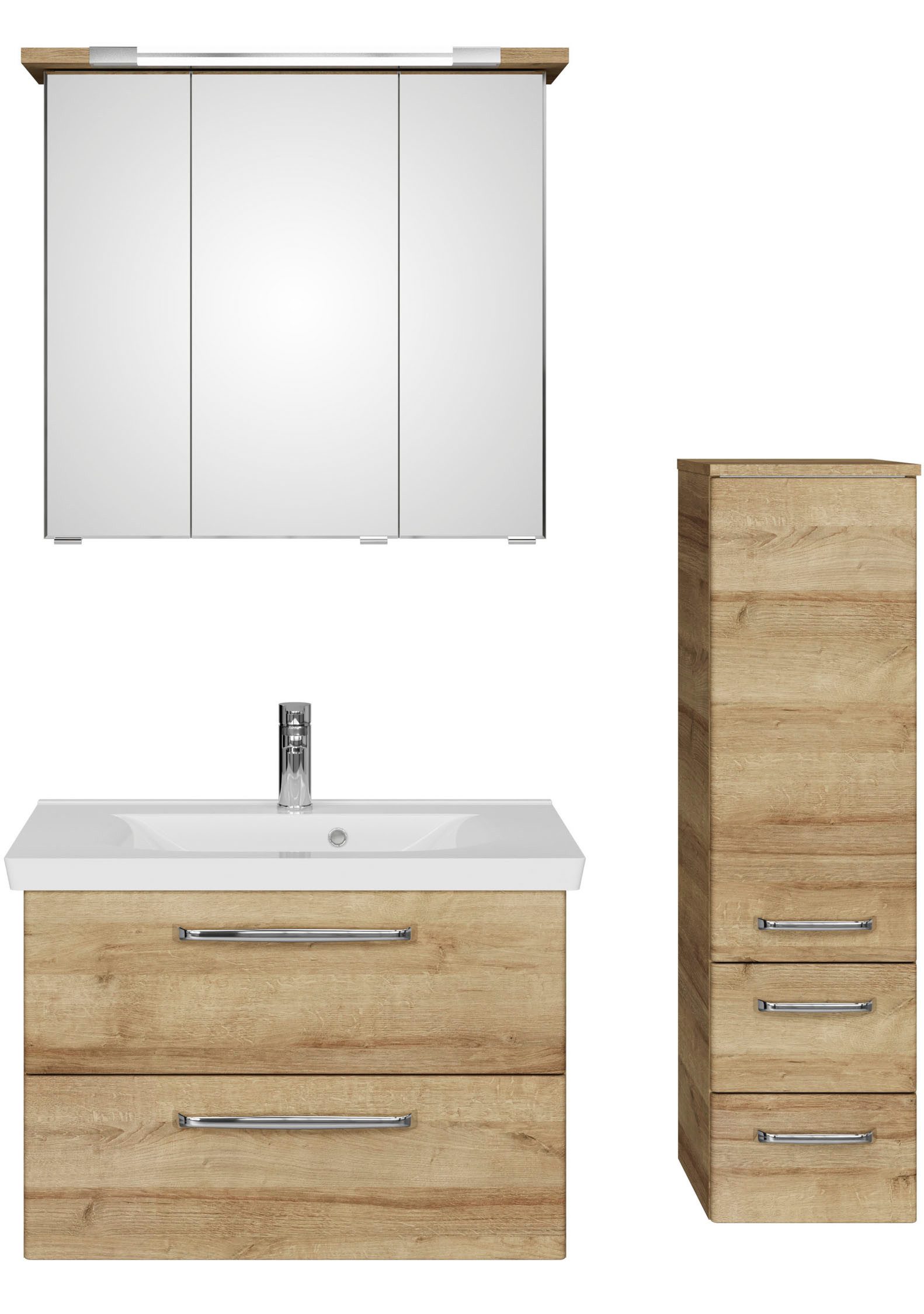 Saphir Badmeubelset Trentino 3-delig mineralen marmer wasbak, LED spiegelkast (4 stuks)
